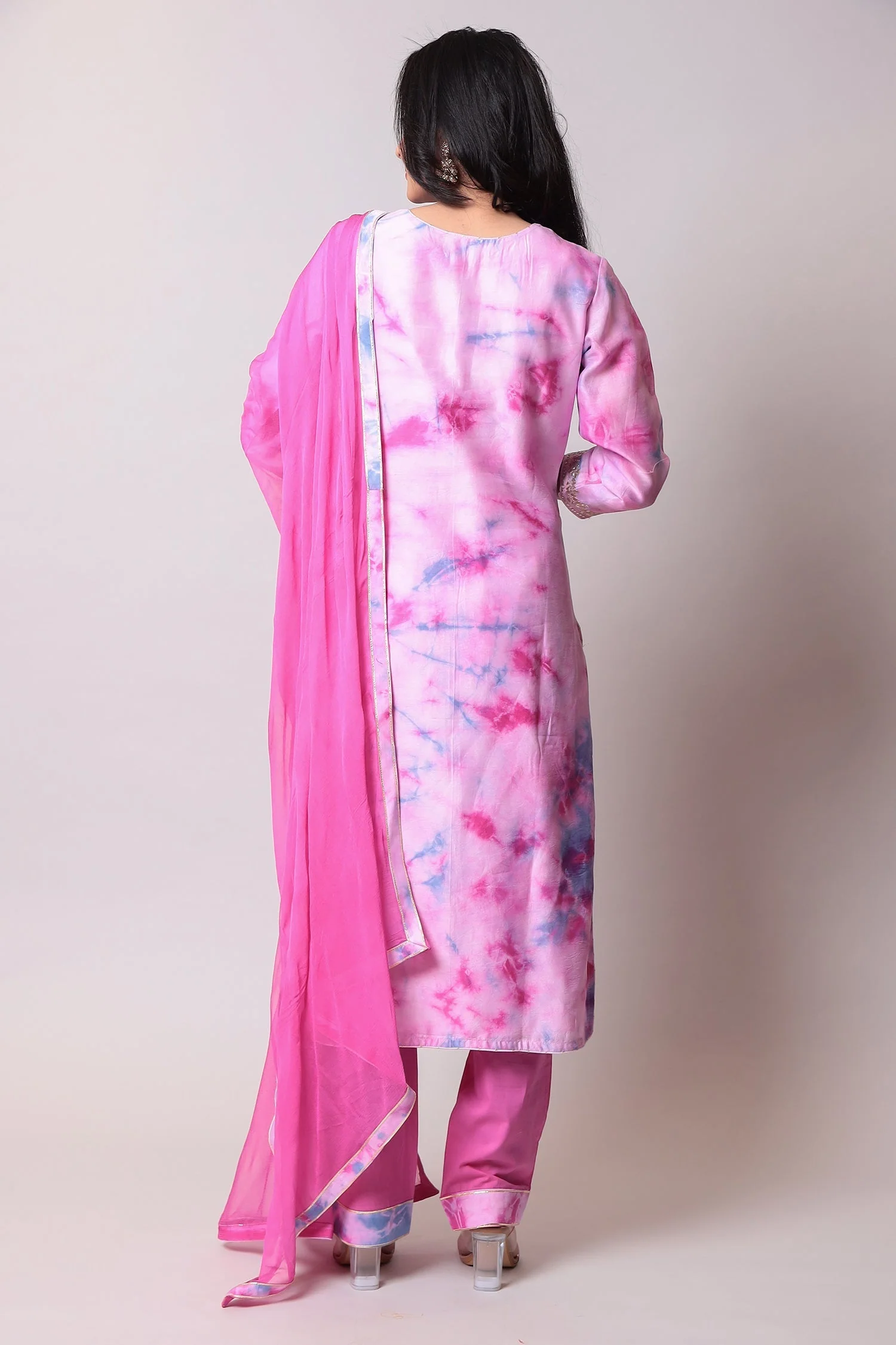 Glace Cotton Suit with Gota Patti, Tie & Dye work. - Image 4