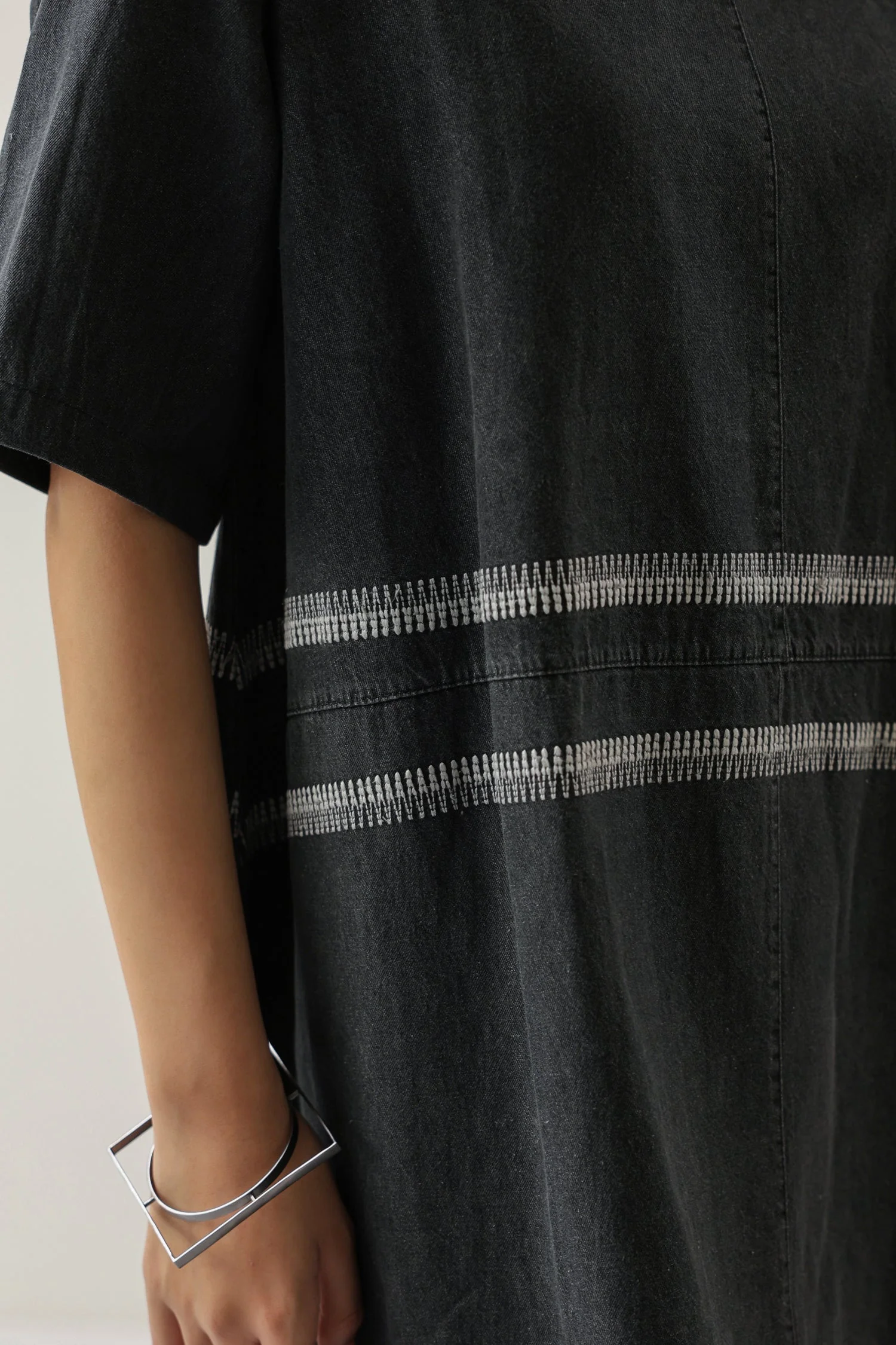 Grey Soft Denim Midi Dress with Embroidery - Image 4