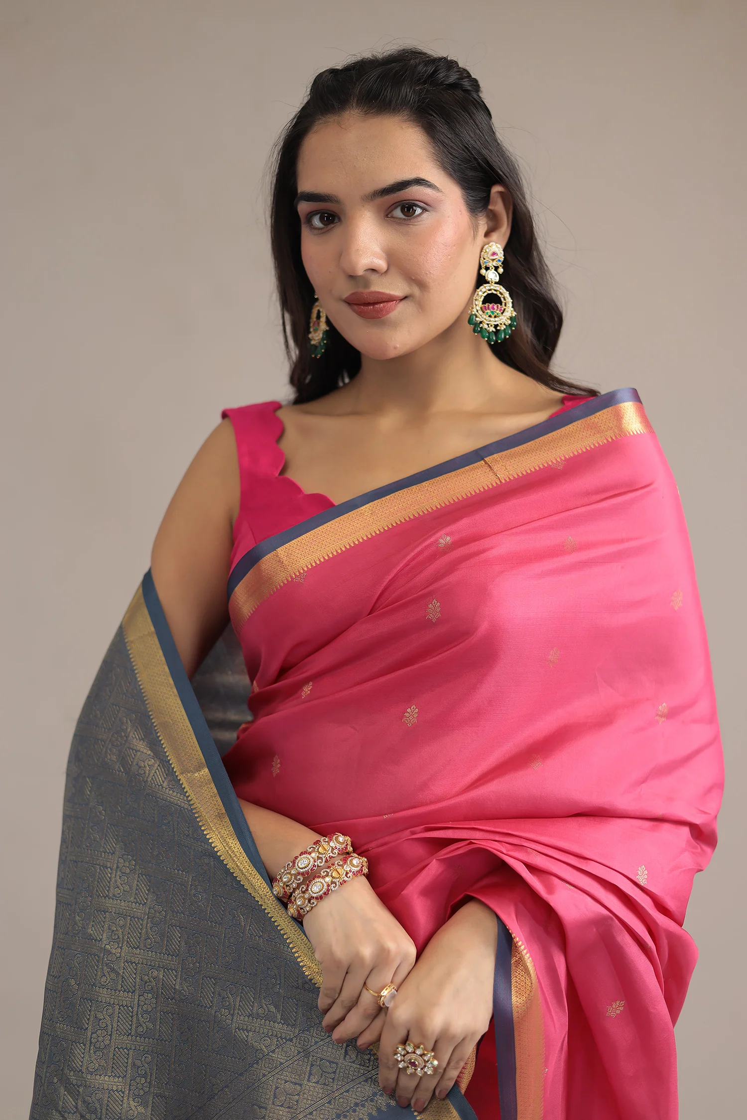 Pink Handloom Banarasi silk Saree - Image 2