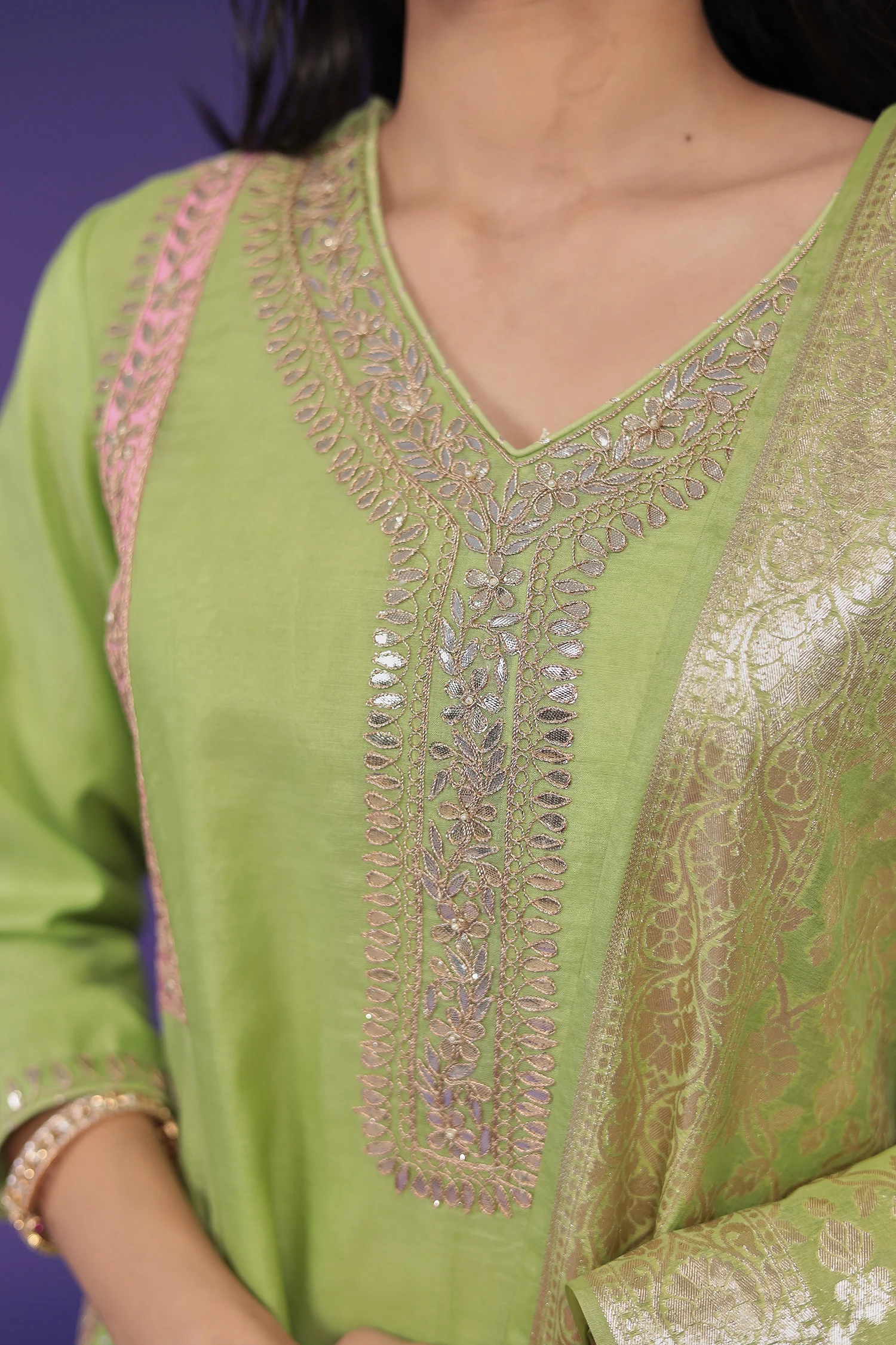Handloom Chanderi Suit with Dori and Gota Patti work - Image 4