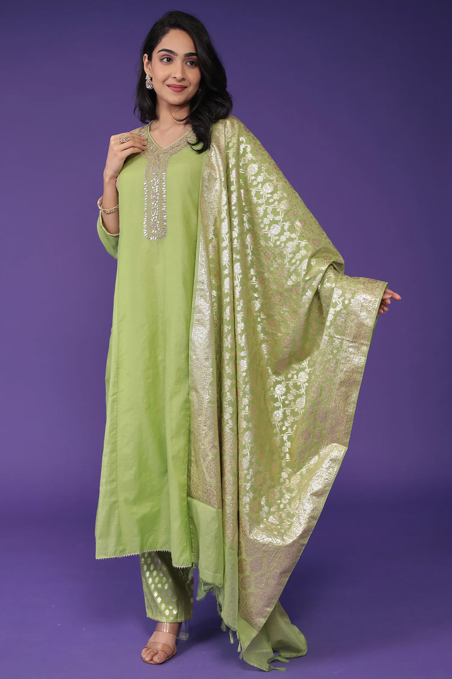 Handloom Chanderi Suit with Dori and Gota Patti work - Image 5