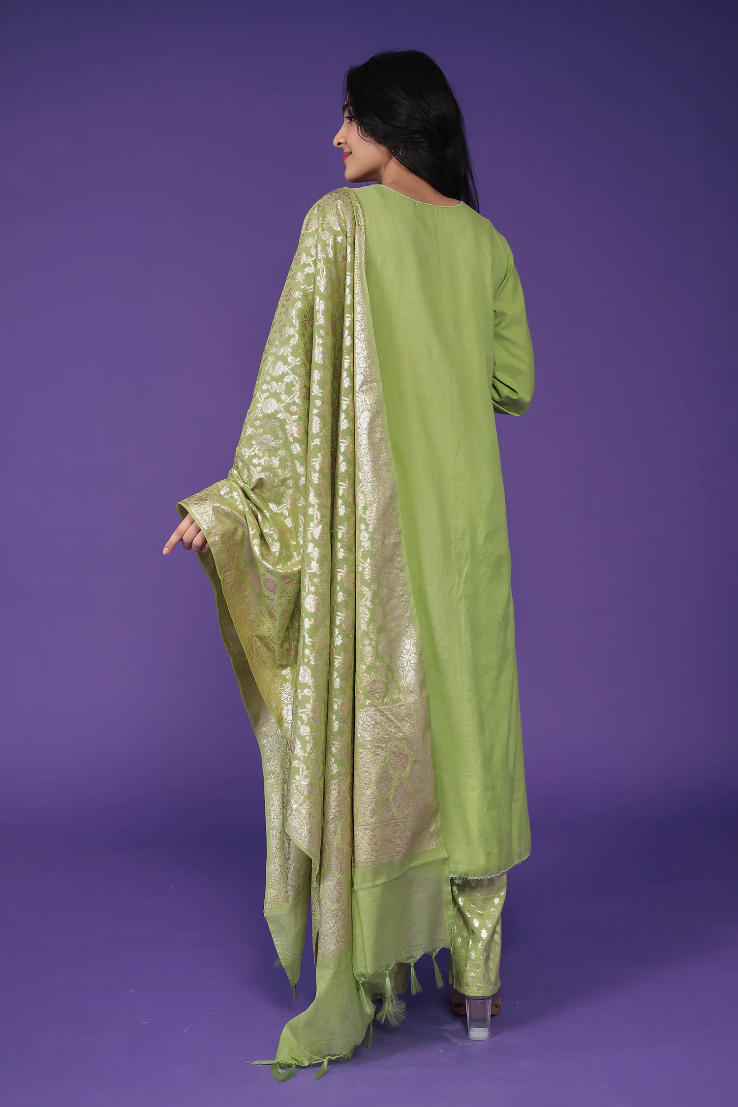 Handloom Chanderi Suit with Dori and Gota Patti work - Image 7