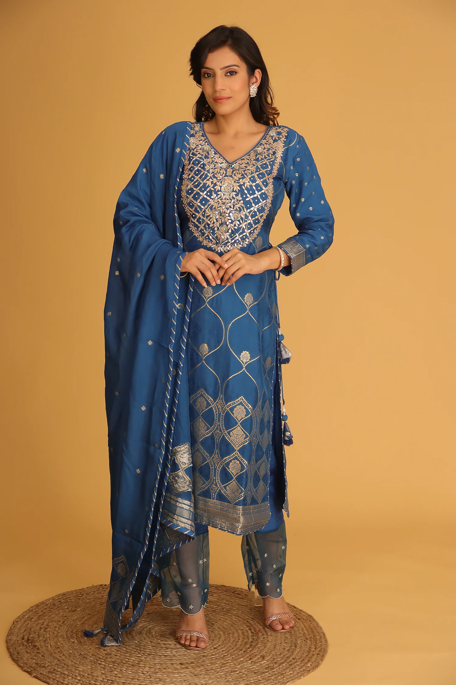 Handloom Chanderi Suit Embroidered with Gota Patti work. - Image 3