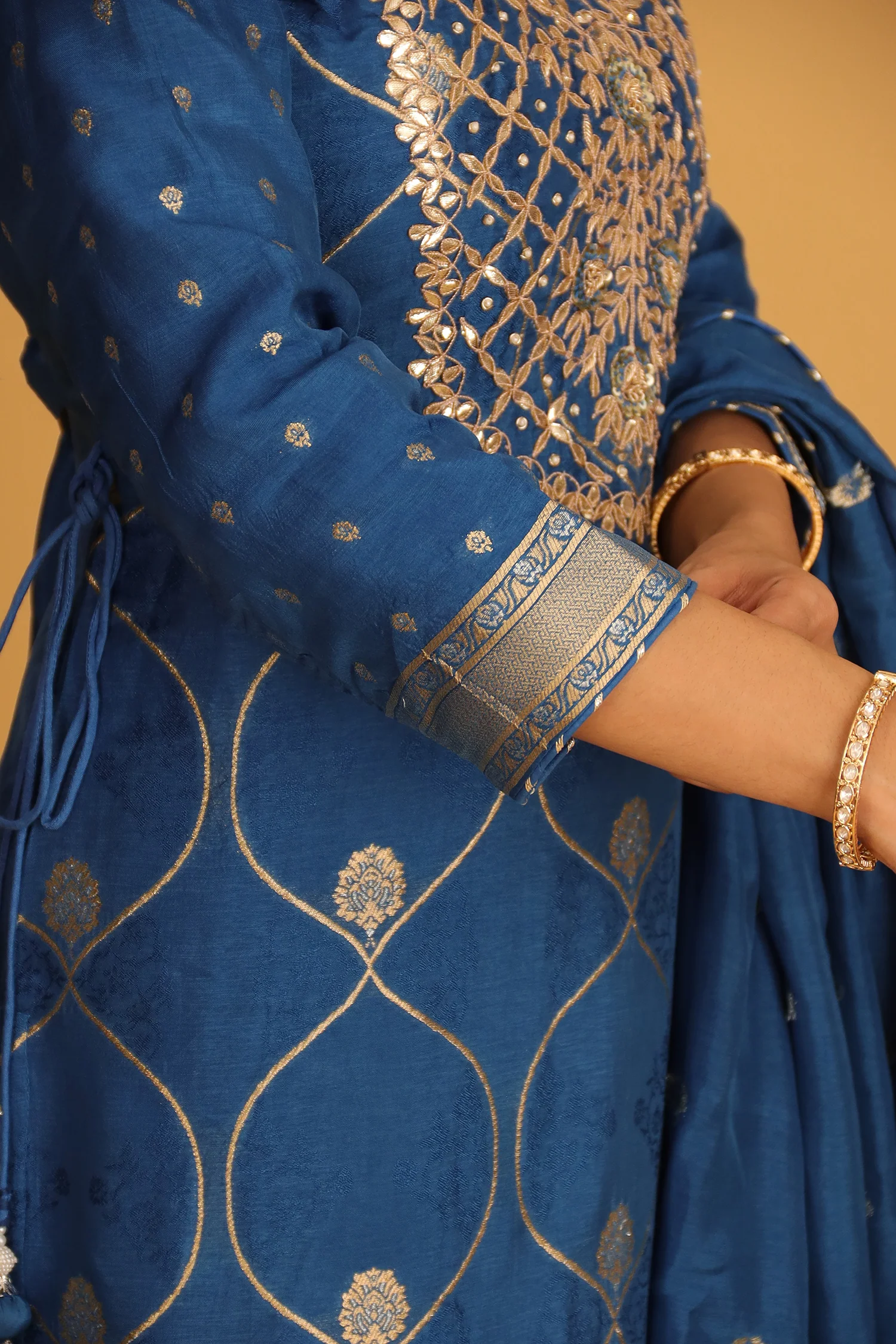 Handloom Chanderi Suit Embroidered with Gota Patti work. - Image 5