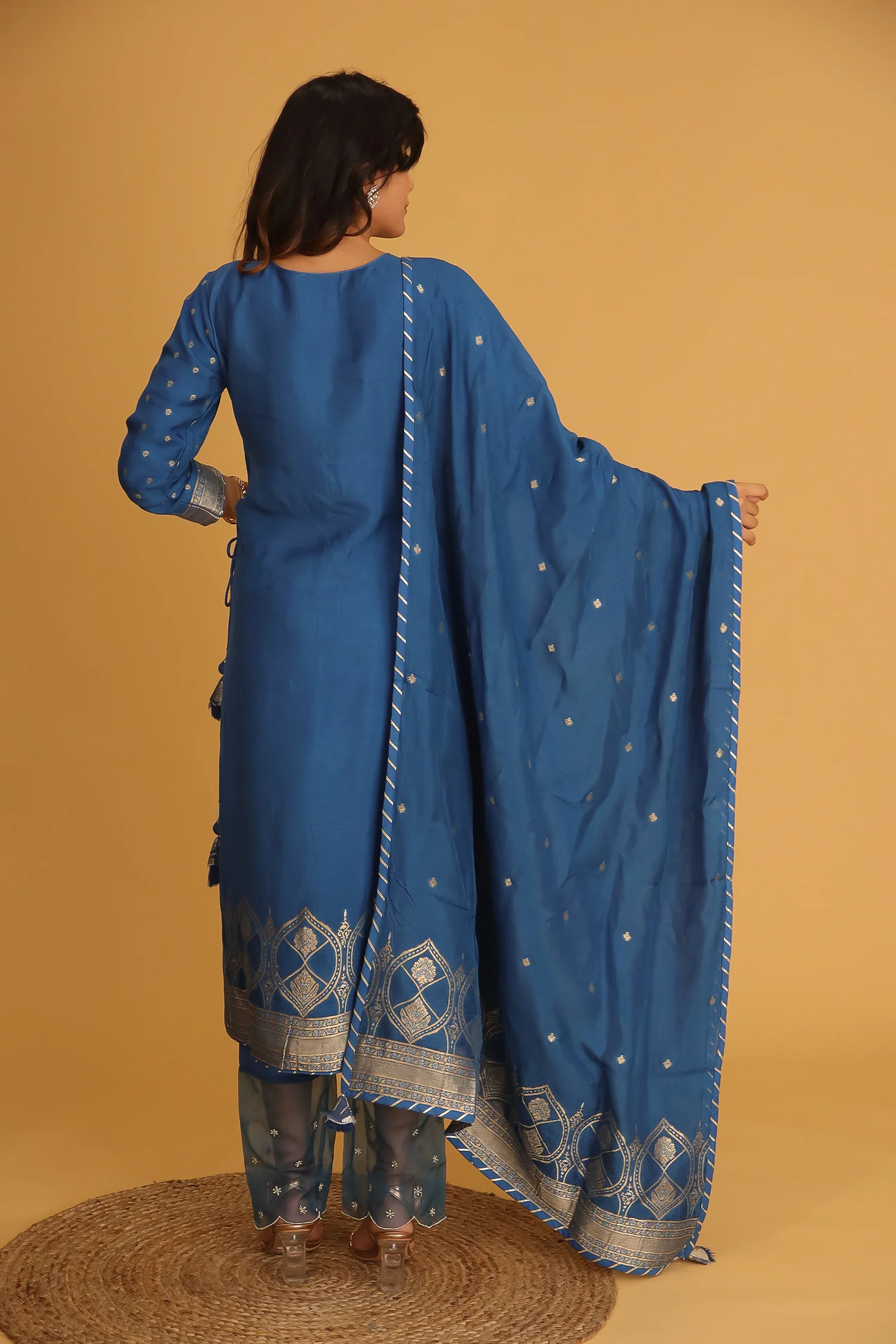Handloom Chanderi Suit Embroidered with Gota Patti work. - Image 7