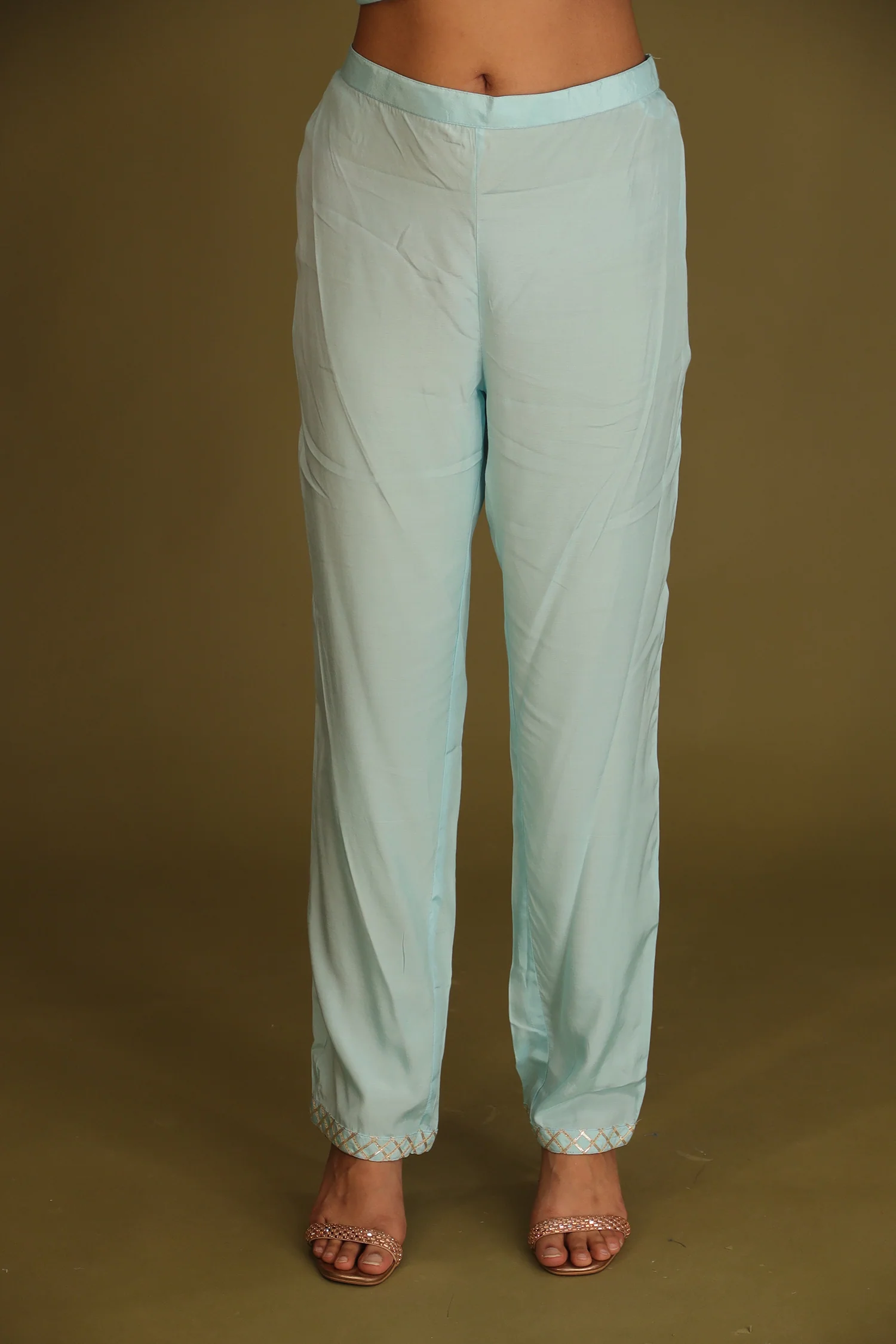 Handloom Chanderi Suit Embroidered with Gota Patti work. - Image 23