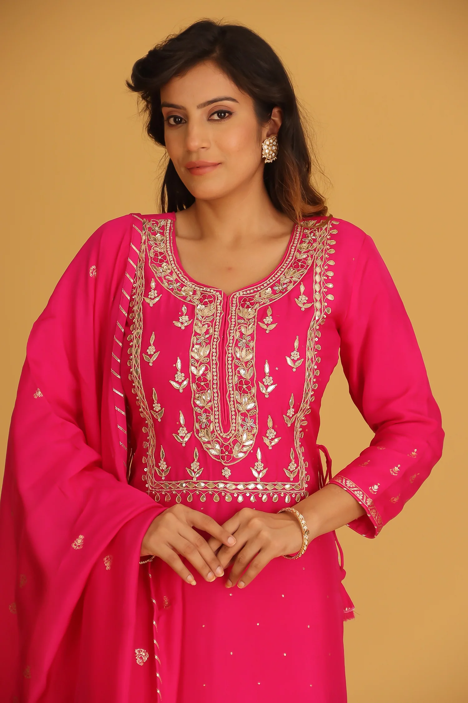 Handloom Chanderi Suit Embroidered with Gota Patti work. - Image 5
