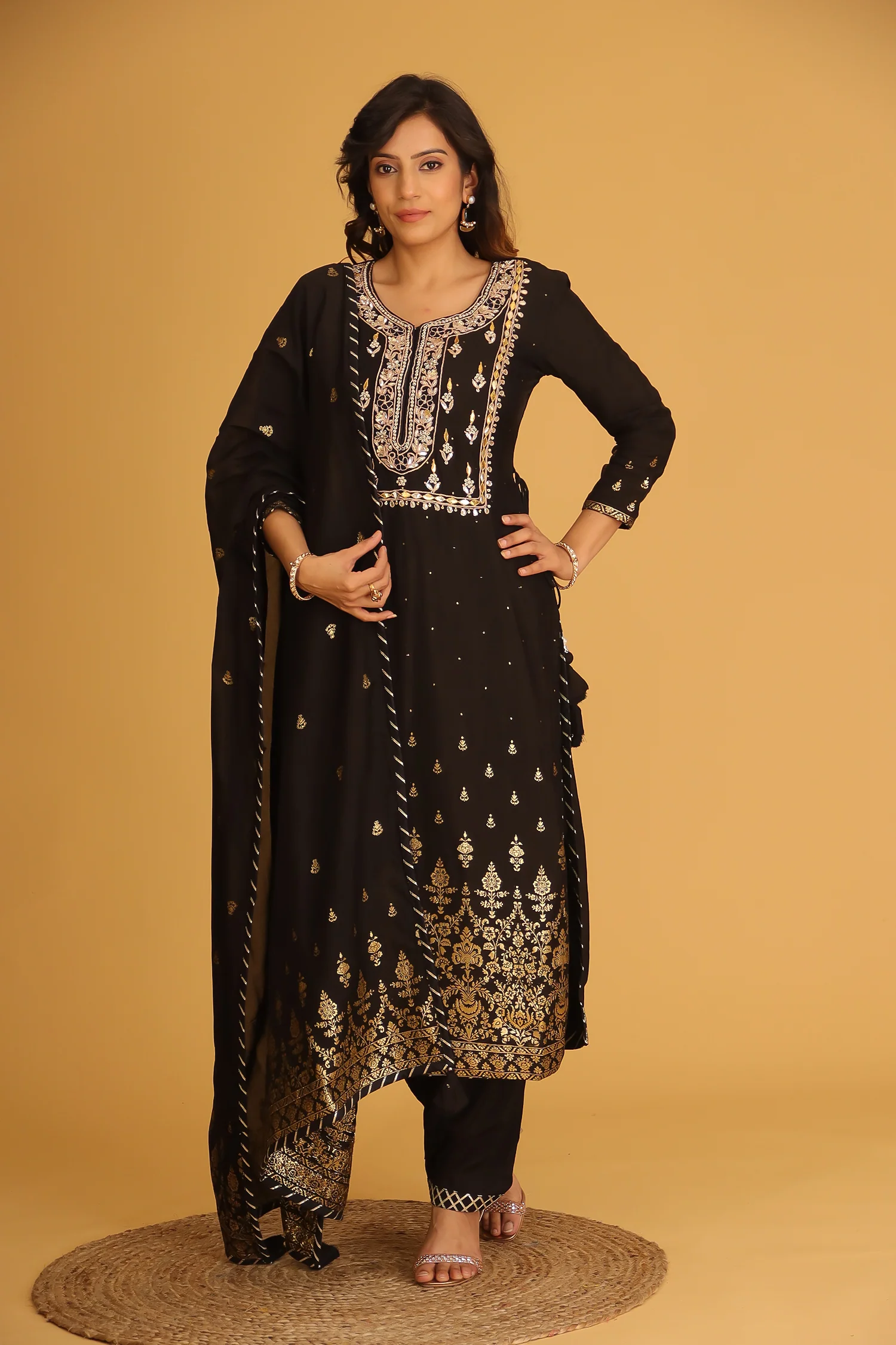 Handloom Chanderi Suit Embroidered with Gota Patti work. - Image 9