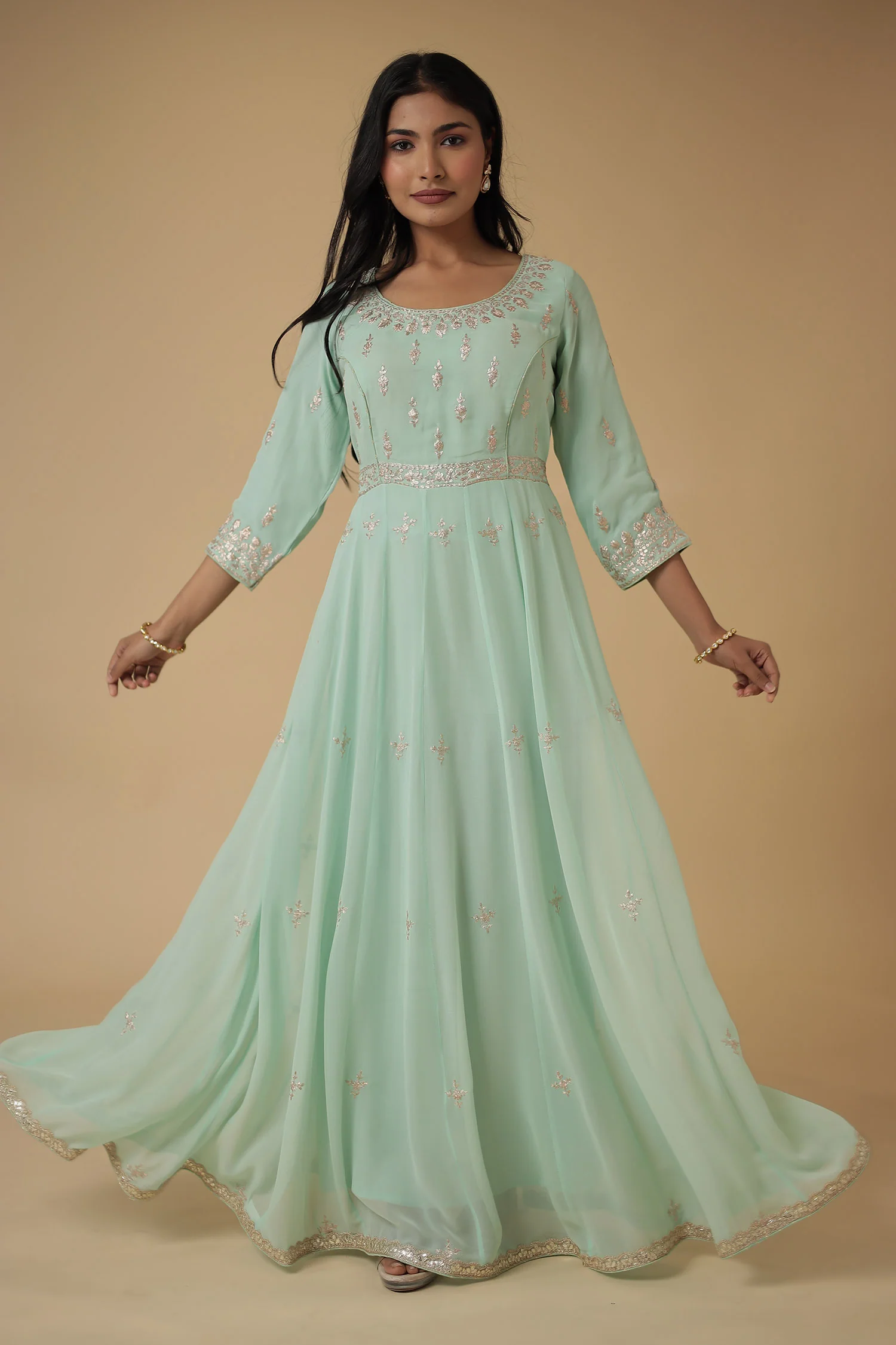 Georgette Anarkali Suit Embroidered with Pittan work - Image 2