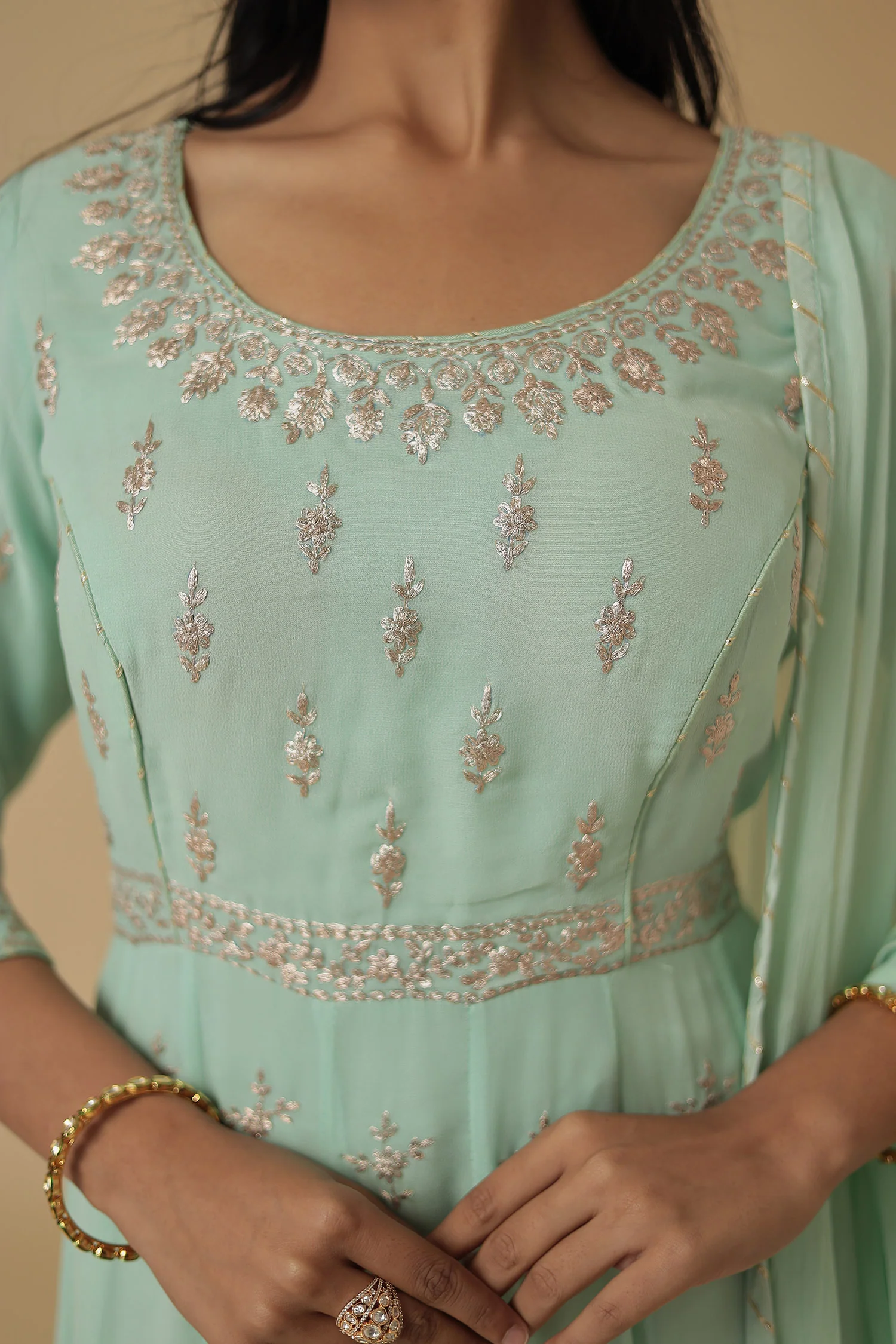 Georgette Anarkali Suit Embroidered with Pittan work - Image 6