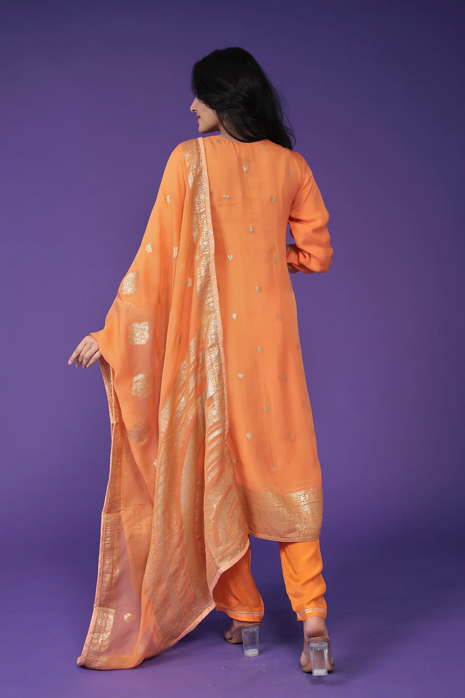 Handloom Organza Suit with Dori and Gota Patti work - Image 14