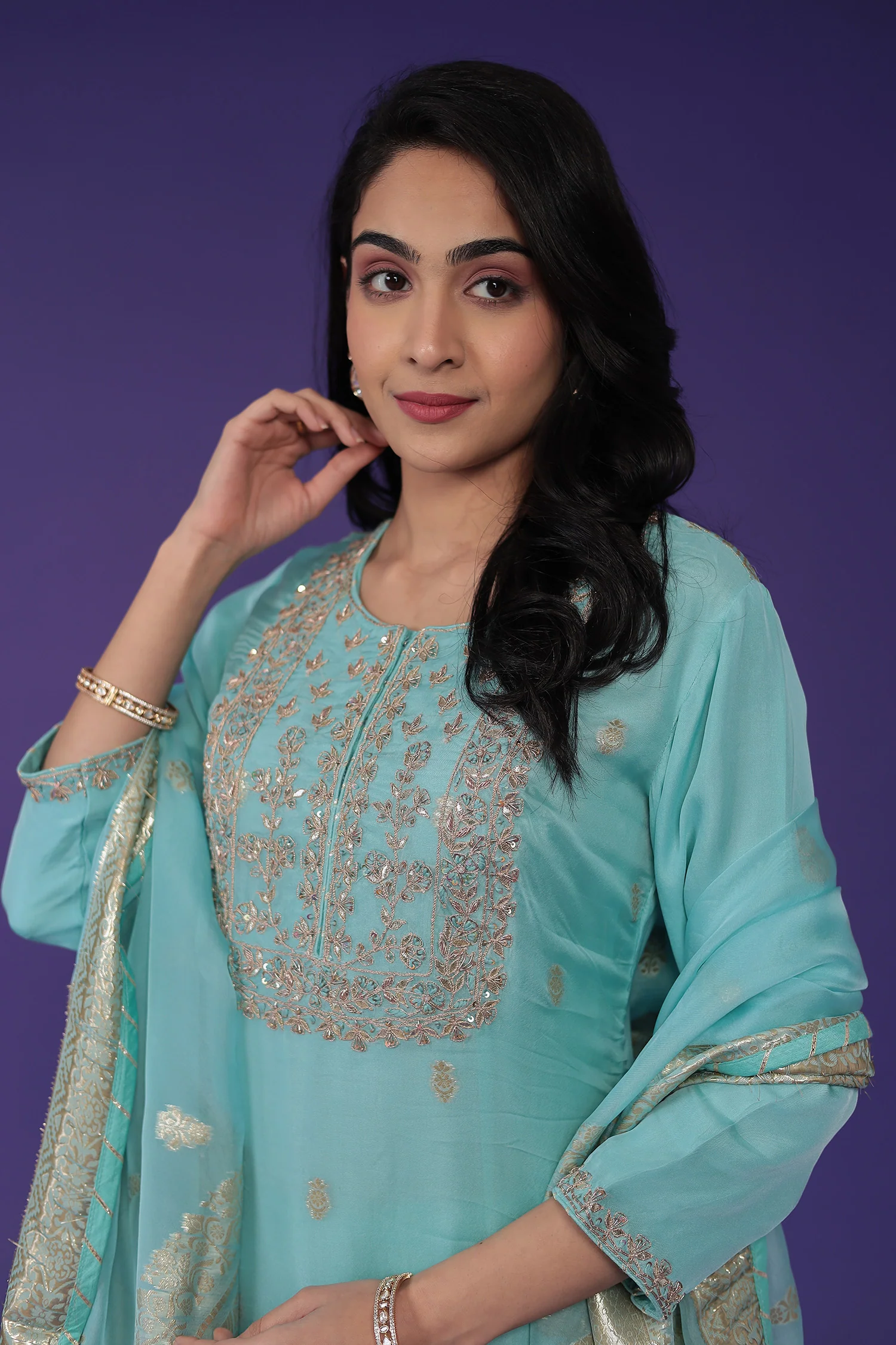 Handloom Organza Suit with Dori and Gota Patti work - Image 2