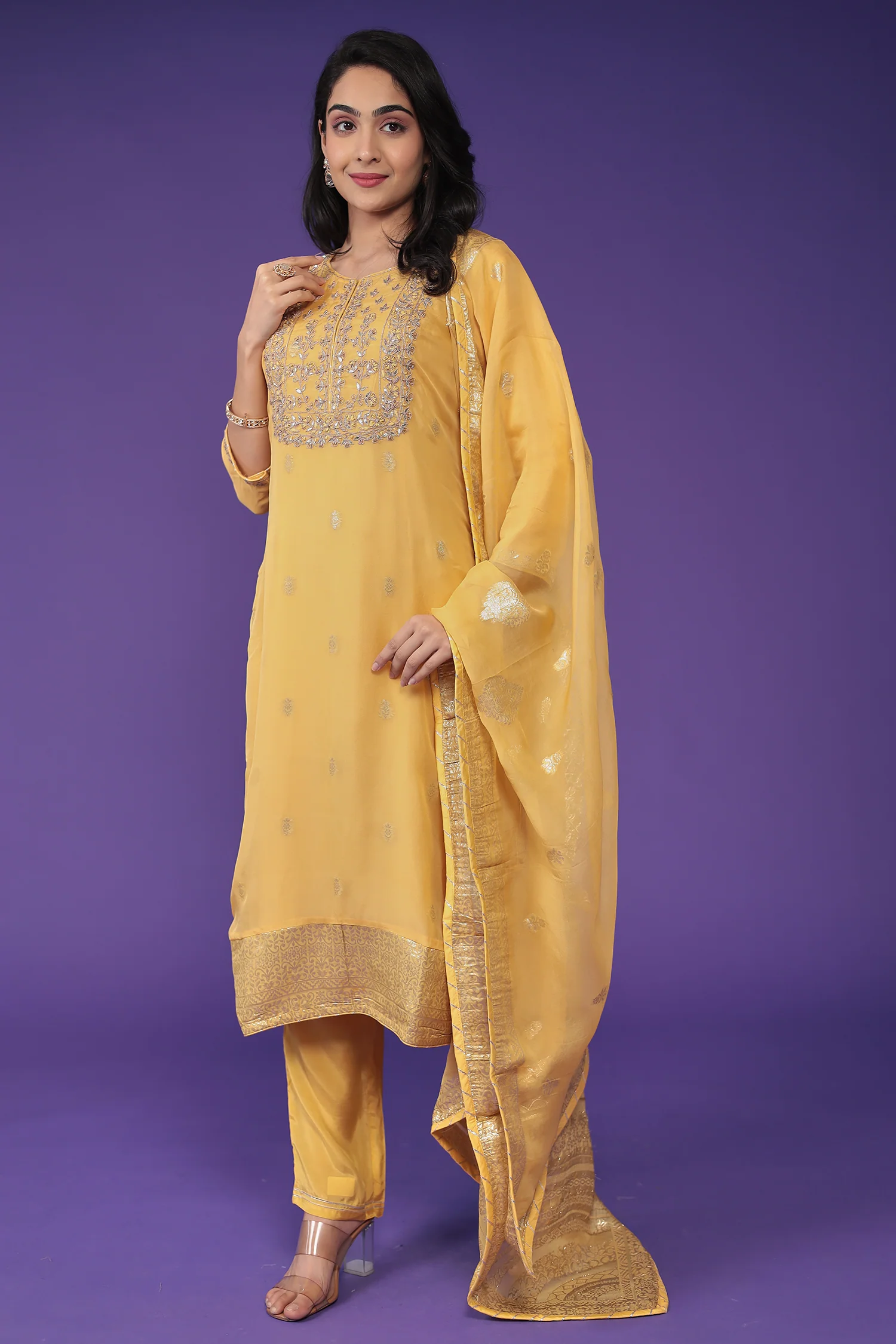 Handloom Organza Suit with Dori and Gota Patti work - Image 3