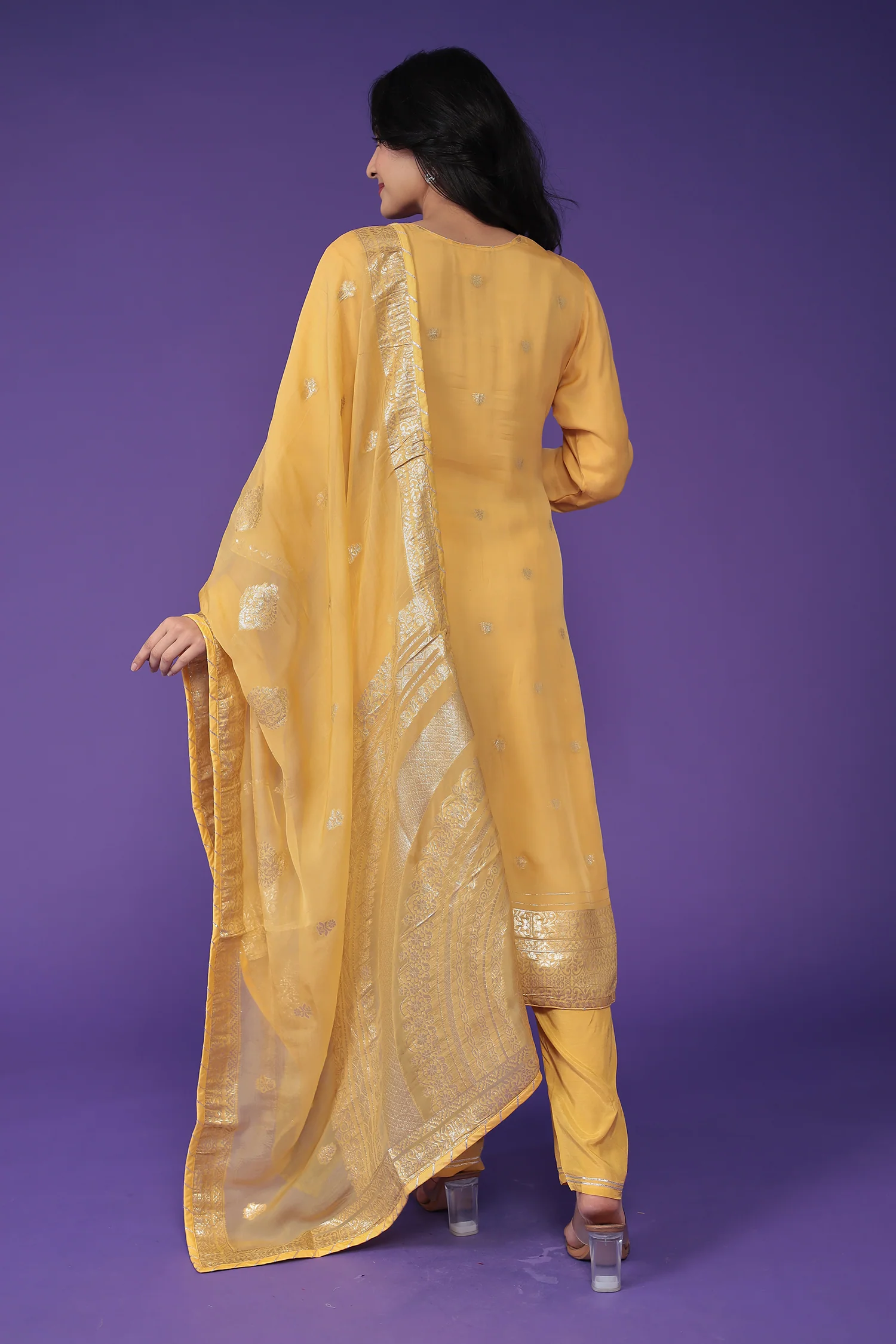 Handloom Organza Suit with Dori and Gota Patti work - Image 7