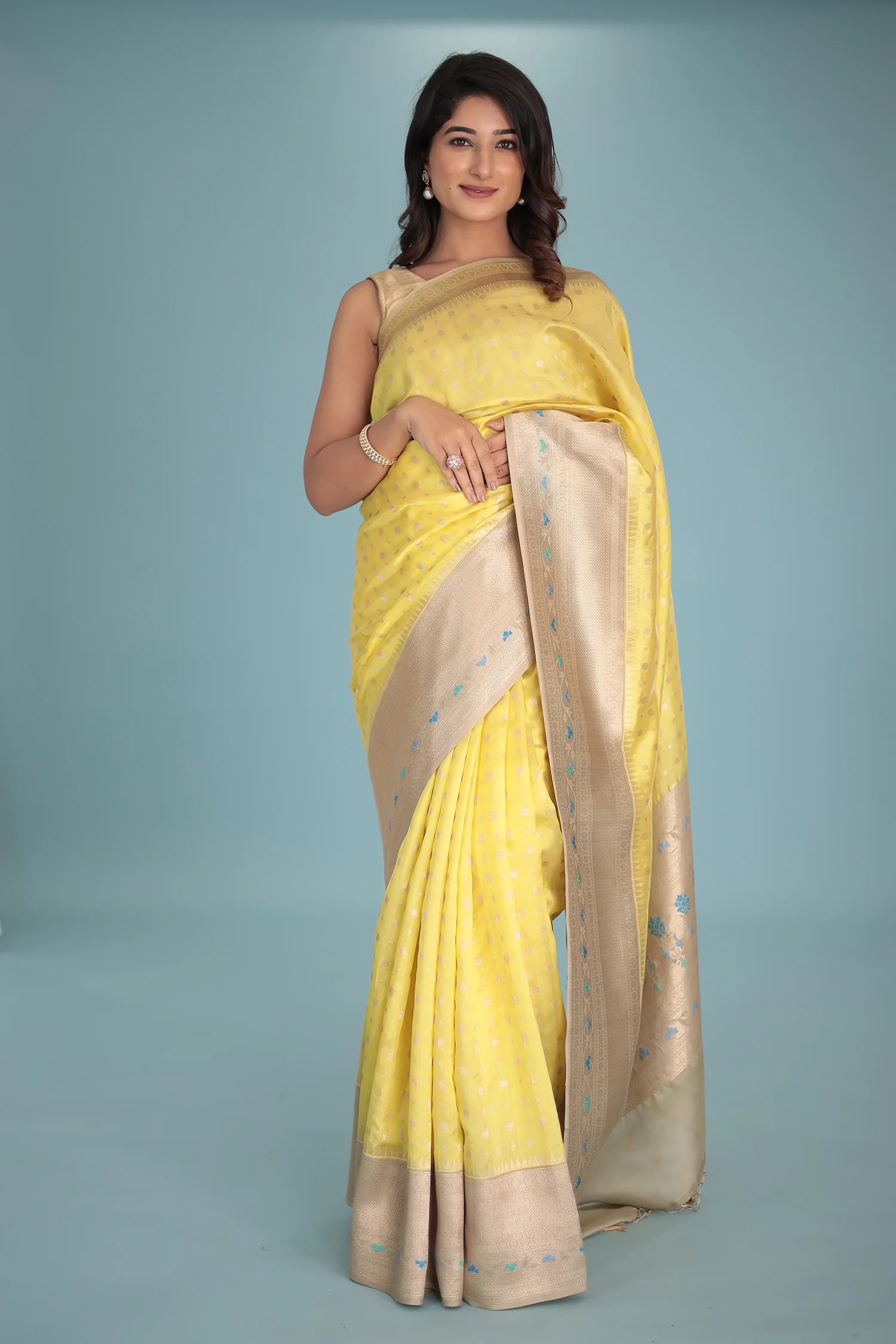 Handloom Pure Silk Saree with Contrast Border - Image 7