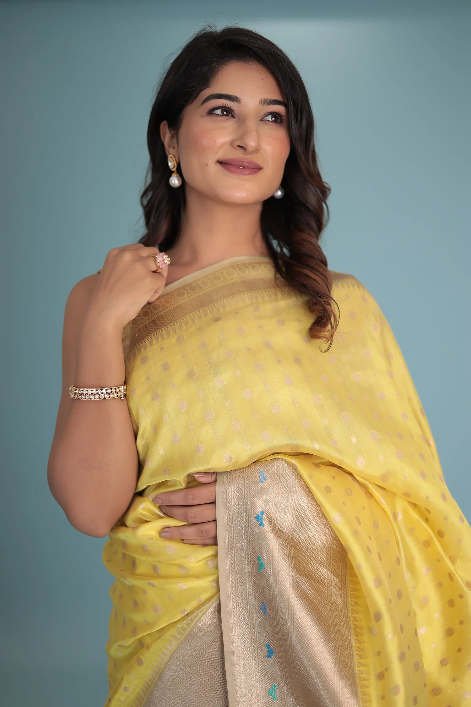 Handloom Pure Silk Saree with Contrast Border - Image 2
