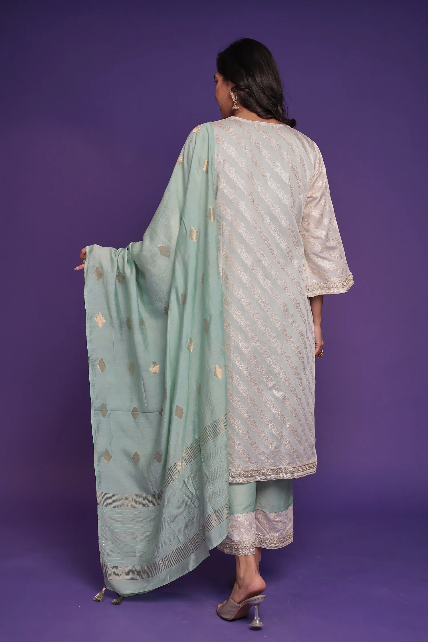 Handloom Silk Kurta Set Stitched with Brocade Dupatta - Image 6