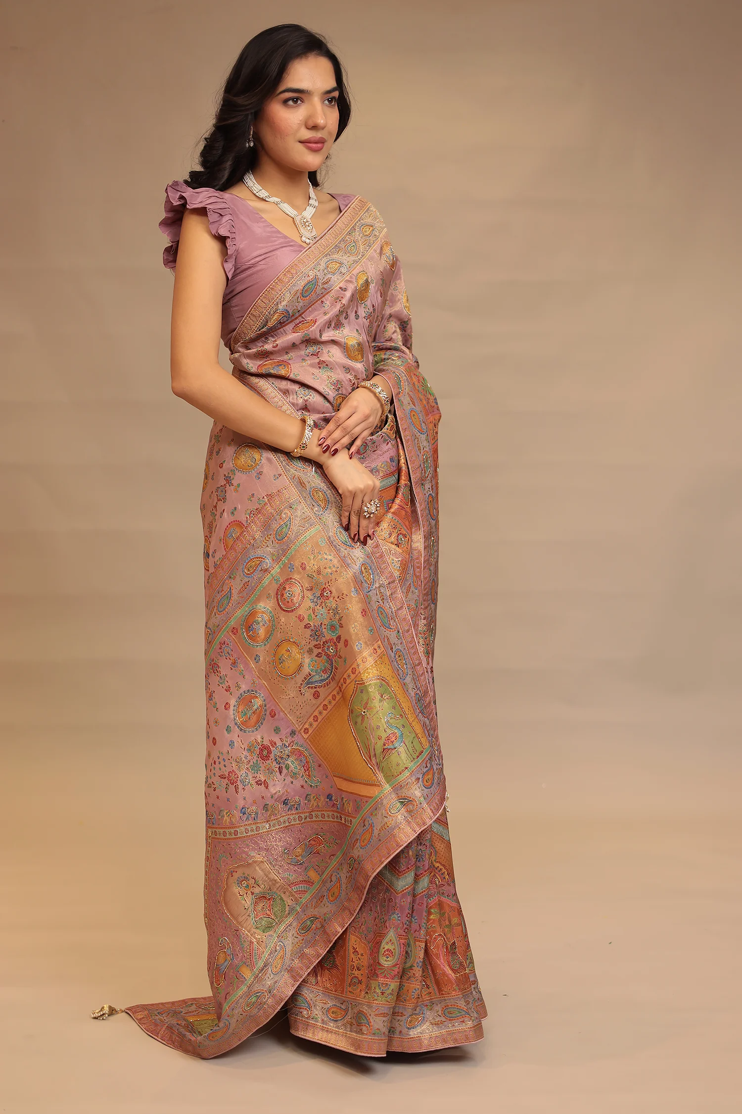 Handloom silk Saree with Cutdana, Mirror work - Image 10