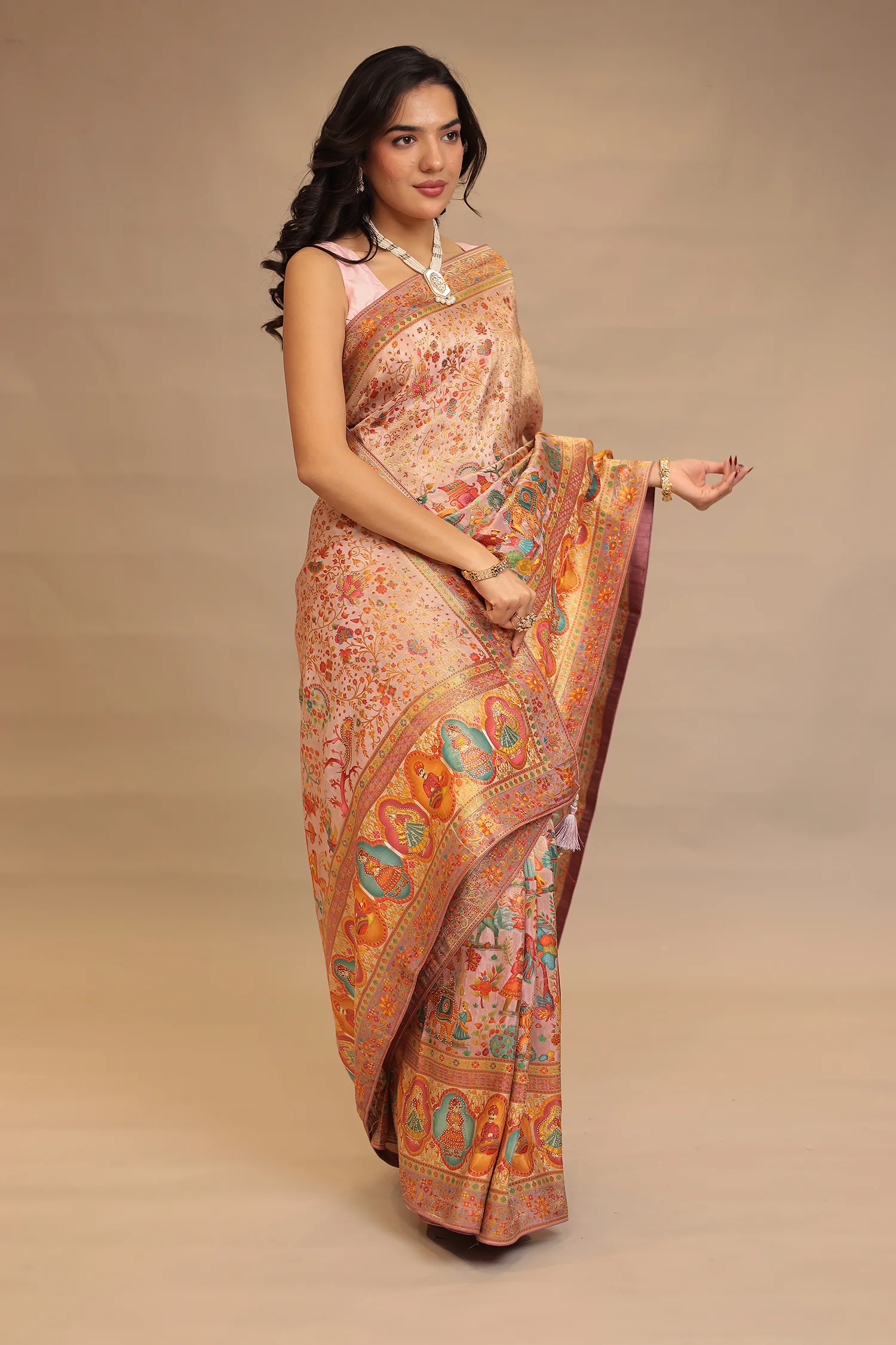 Handloom silk Saree with Cutdana, Mirror work - Image 3