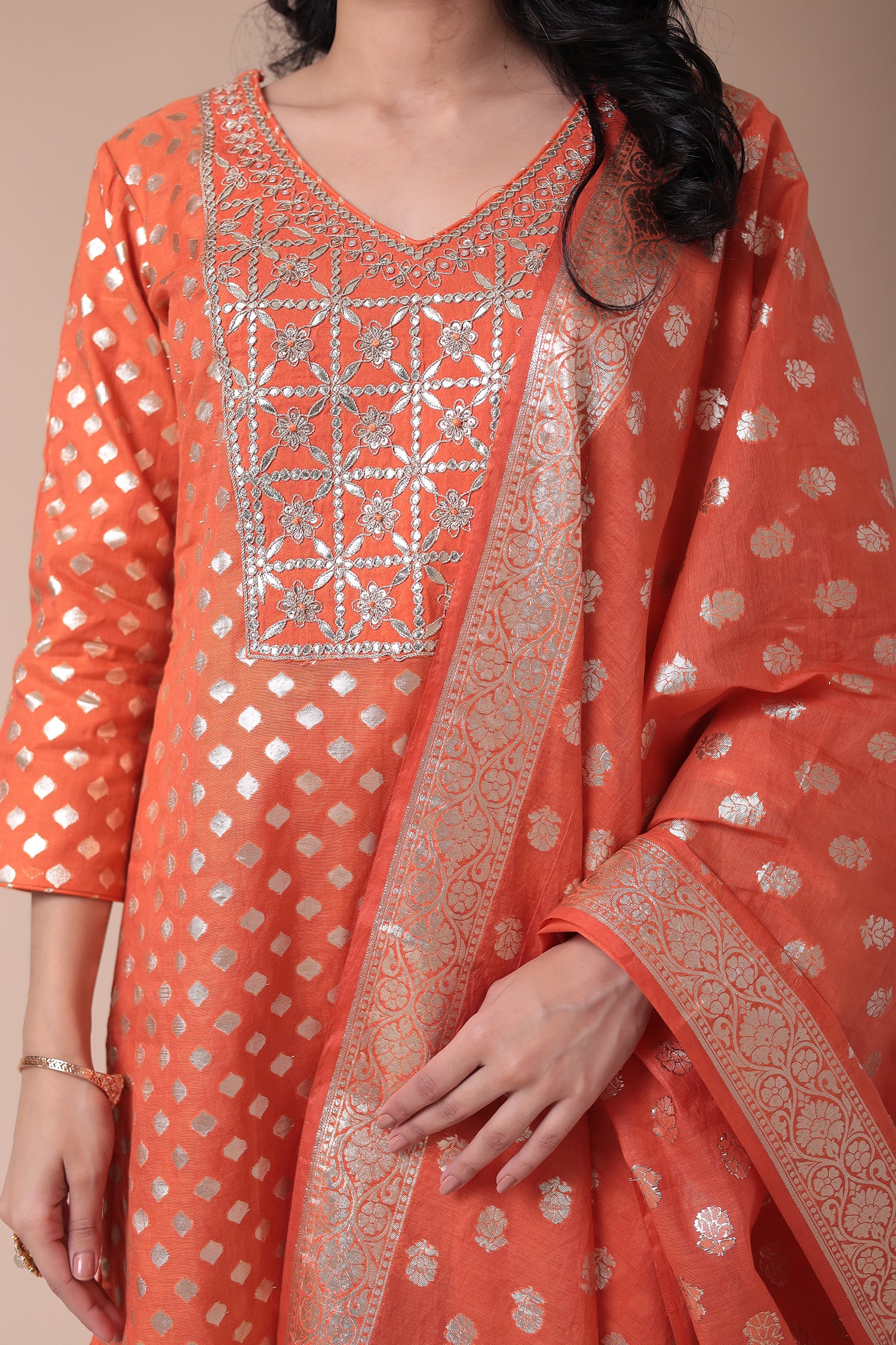 Chanderi Straight Suit with Dori and Embroidered work - Image 11