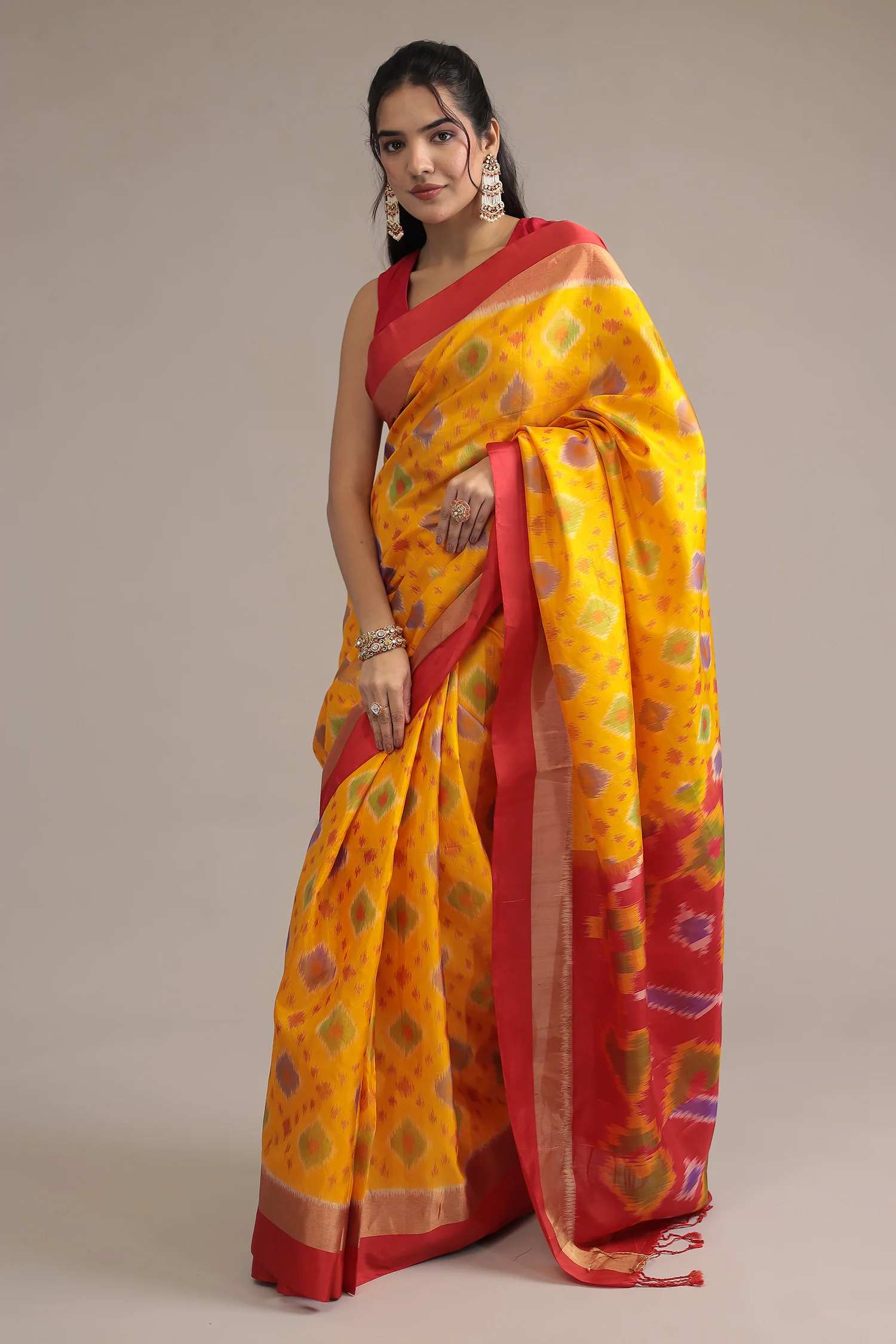 Gold Ikat Silk Saree - Image 5