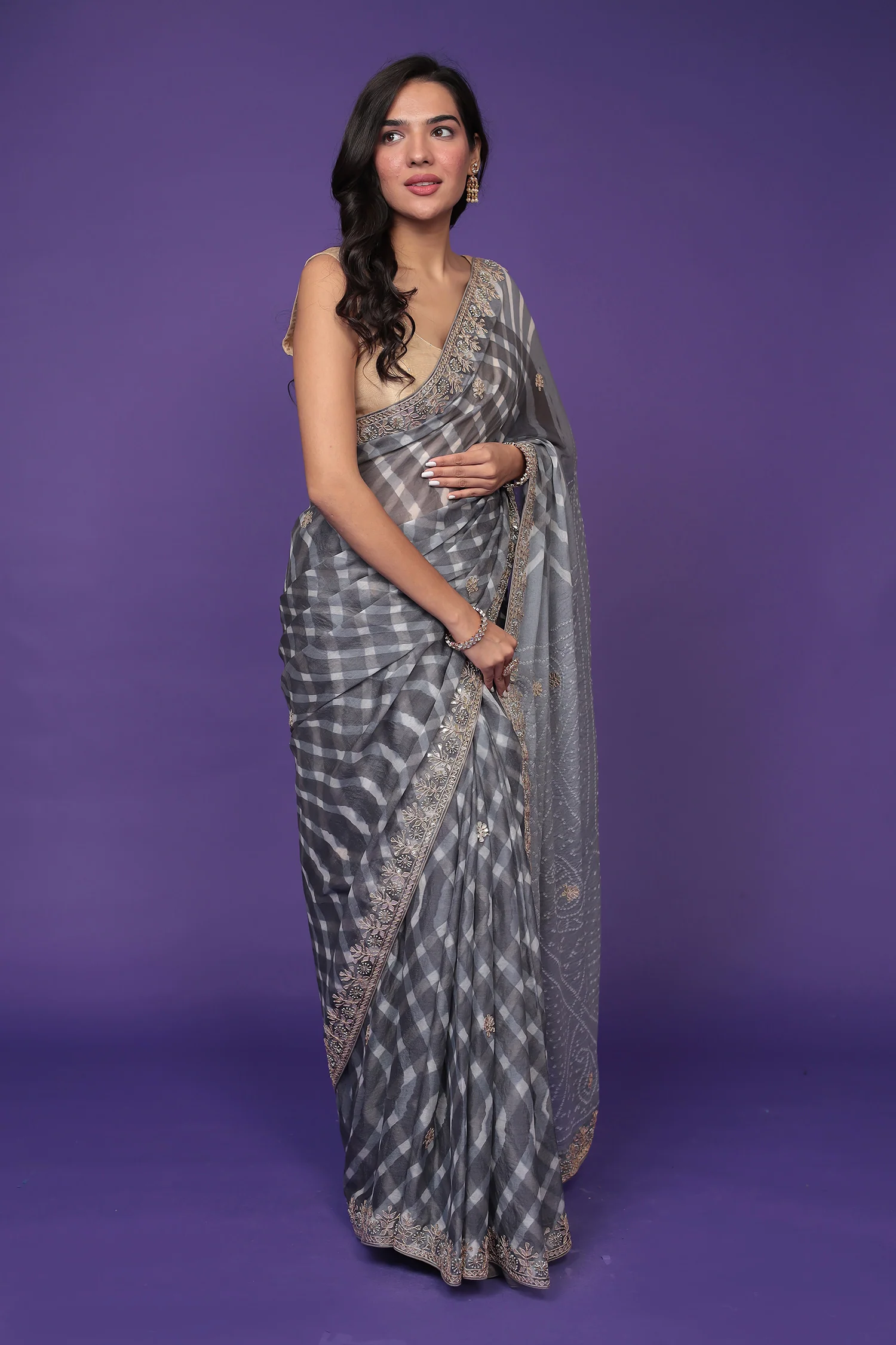 Leheriya Bandhej Georgette Saree Embellished with Gota Patti work - Image 17