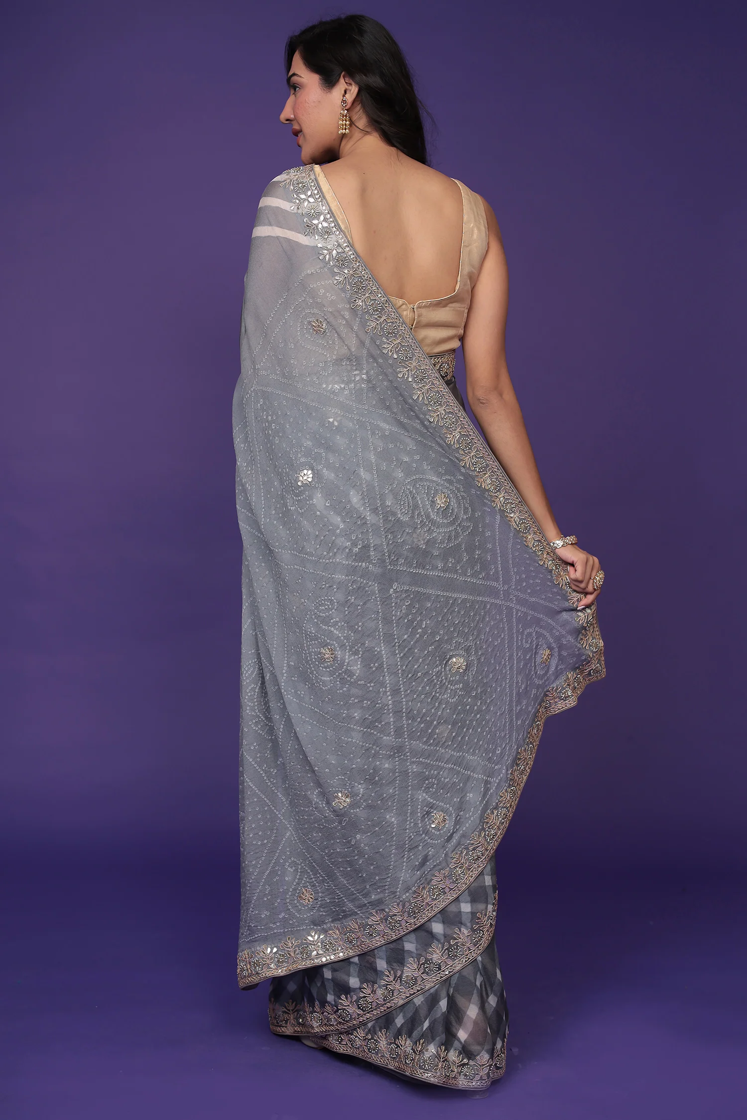 Leheriya Bandhej Georgette Saree Embellished with Gota Patti work - Image 20