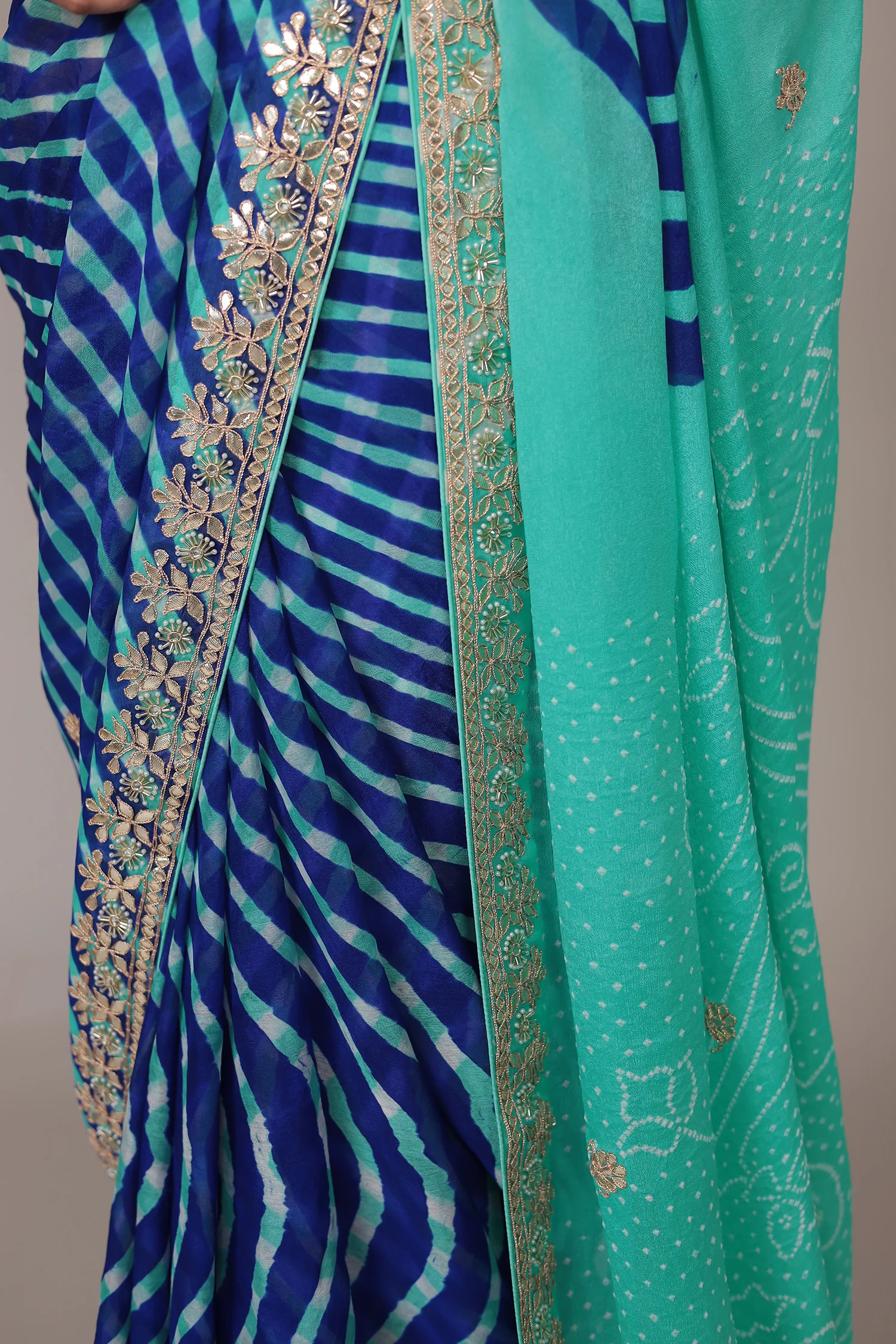 Leheriya Bandhej Georgette Saree Embellished with Gota Patti work - Image 17