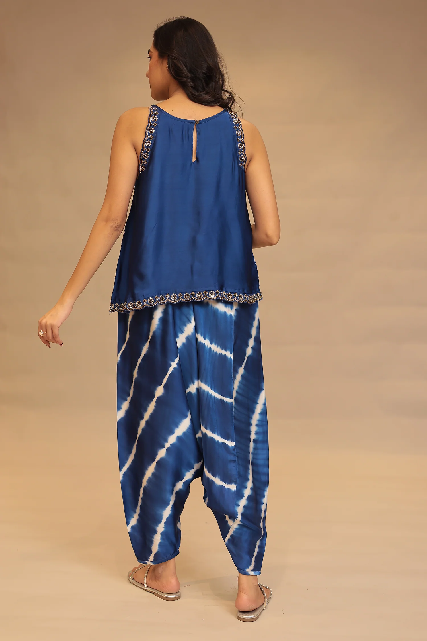 Leheriya, Bandhej Satin silk Indowestern with Sequins and Stone work - Image 6