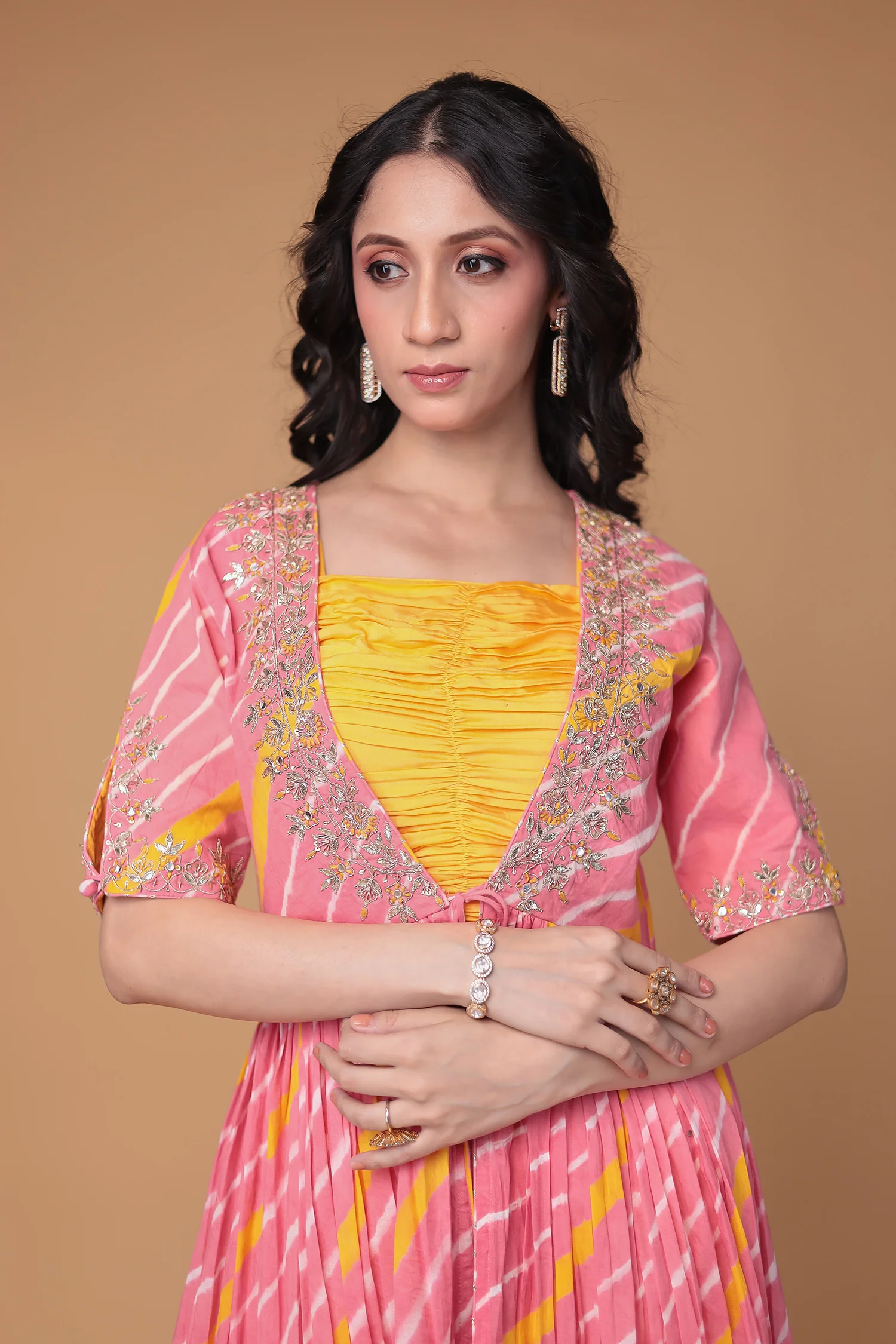 Leheriya Silk Indo Western with Gota Patti, Thread and Zardozi work - Image 2