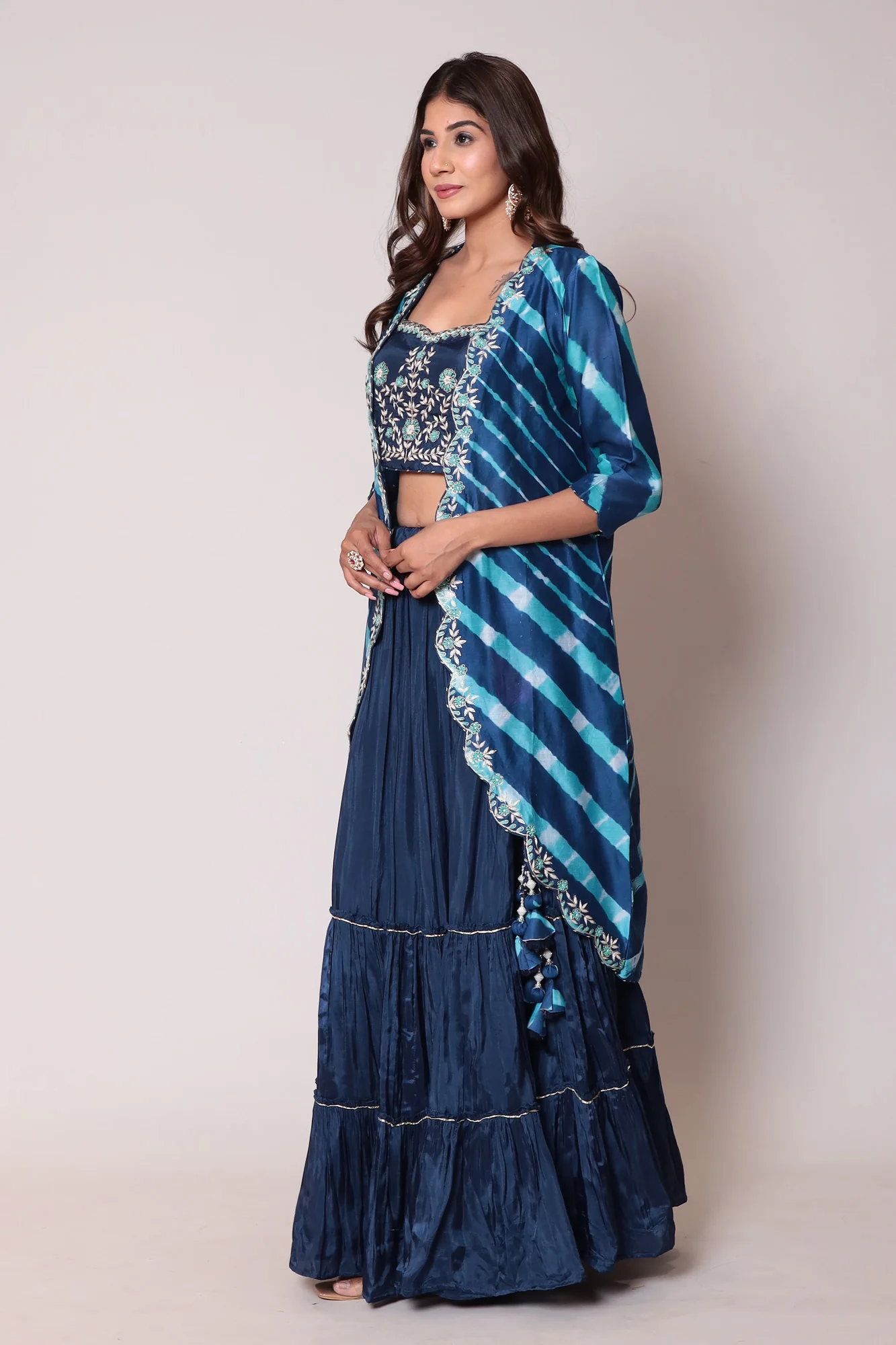 Leheriya Chanderi Jacket Style Indo Western with Gota Patti and Thread work. - Image 7