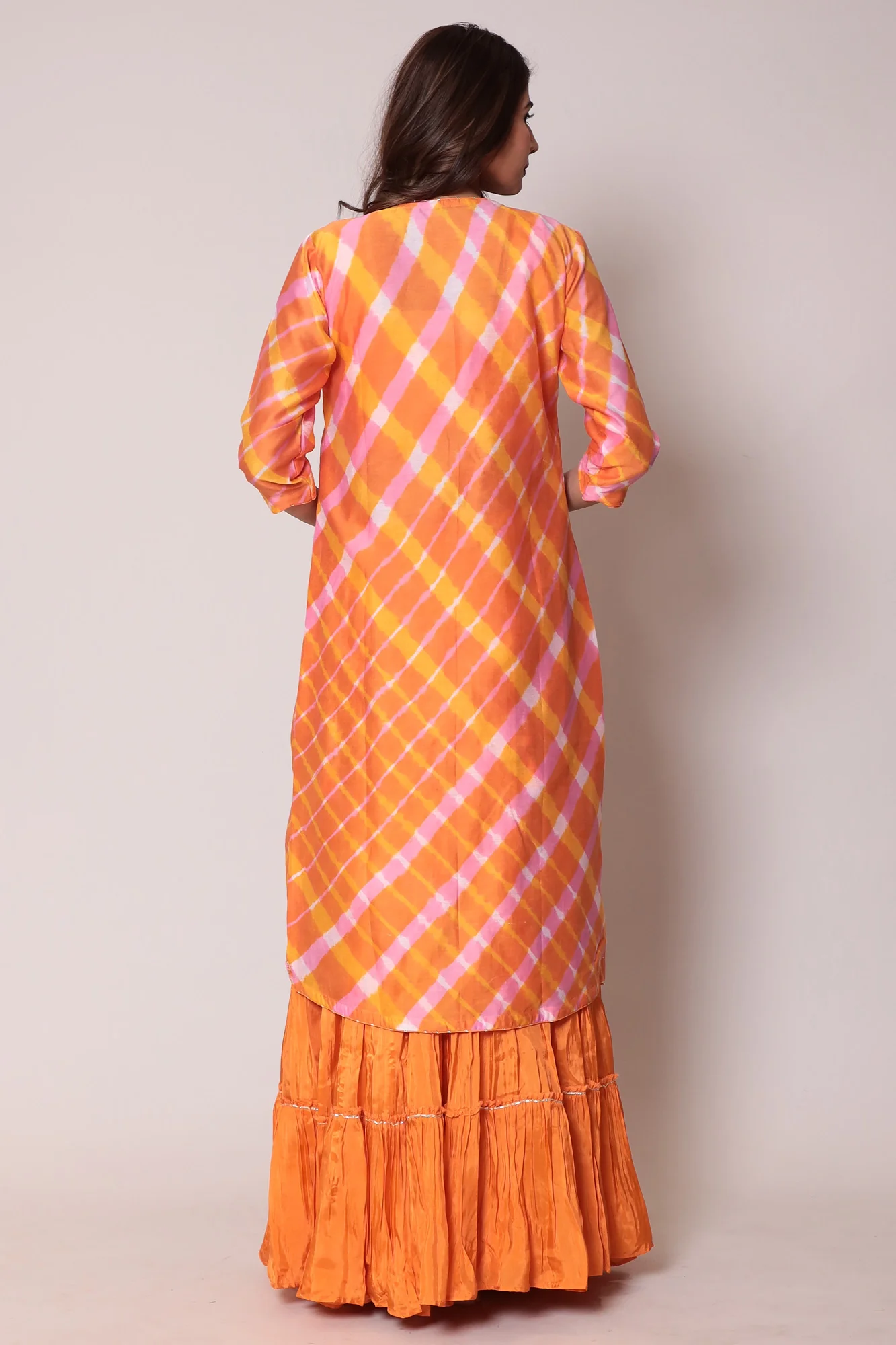Leheriya Chanderi Jacket Style Indo Western with Gota Patti and Thread work. - Image 8
