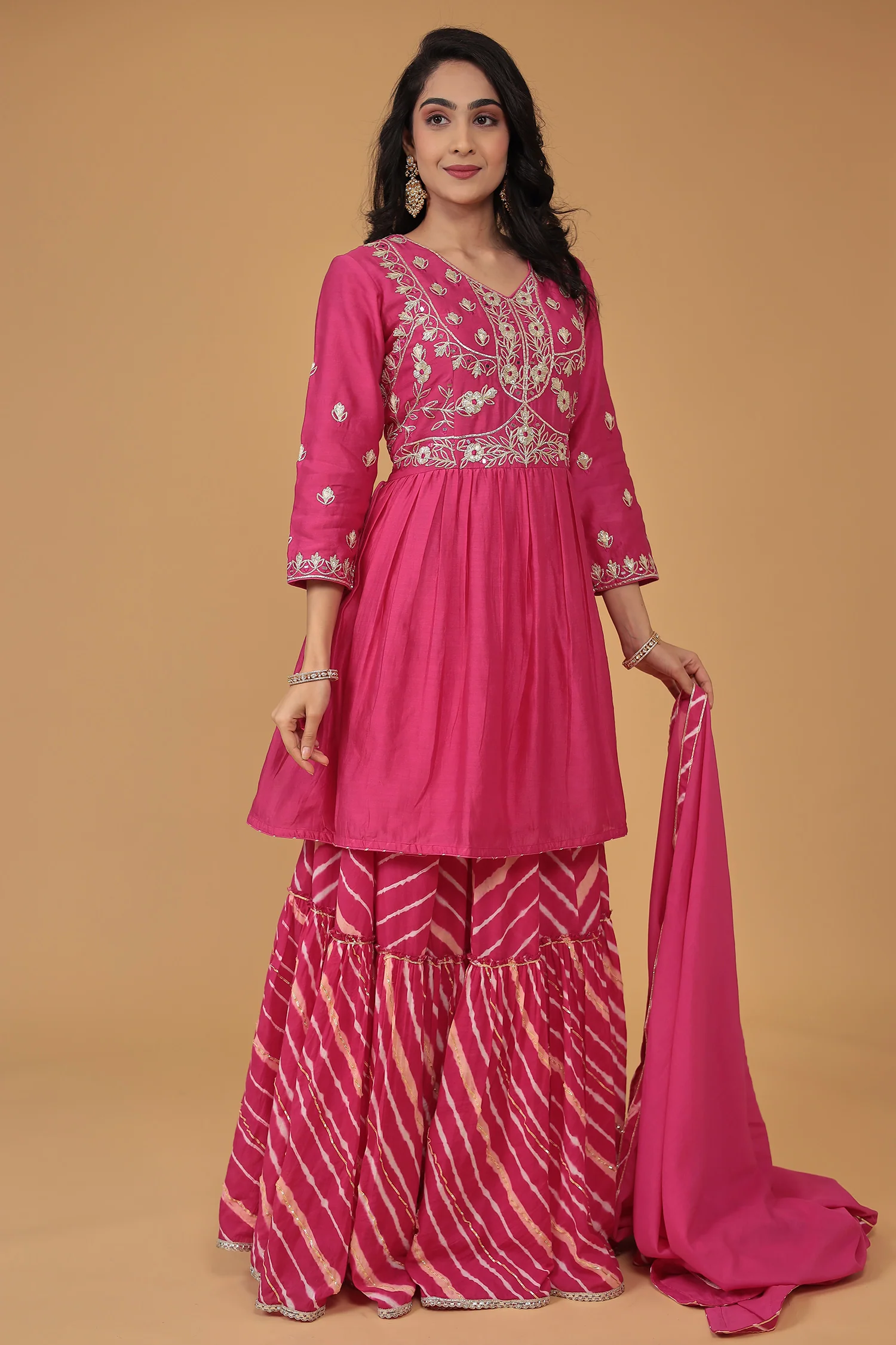 Leheriya Chanderi Peplum Silk Suit Embroidered with Gota work - Image 5