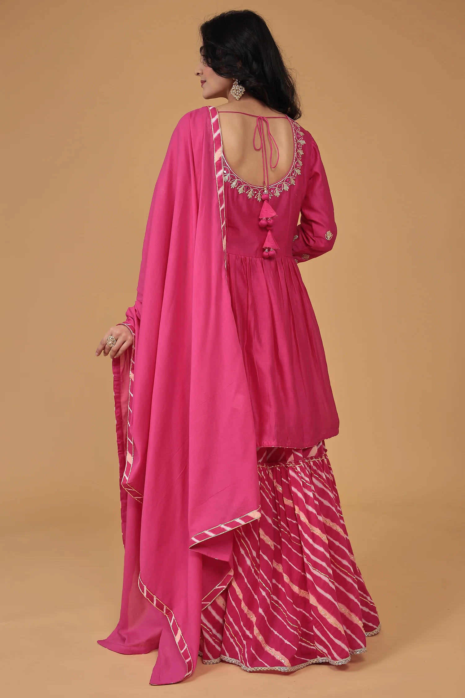 Leheriya Chanderi Peplum Silk Suit Embroidered with Gota work - Image 7