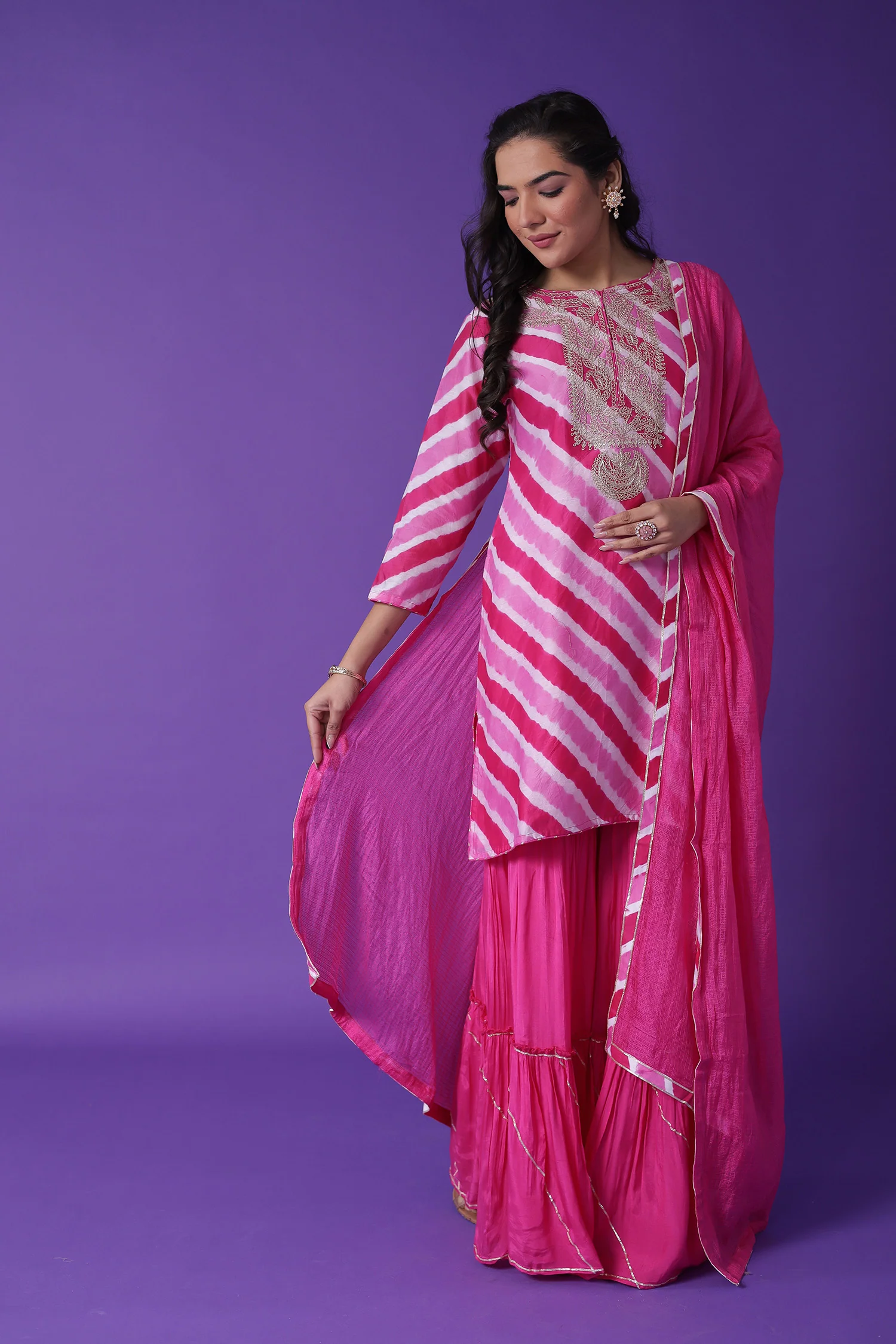 Leheriya Chanderi Sharara Suit with Dori work - Image 3