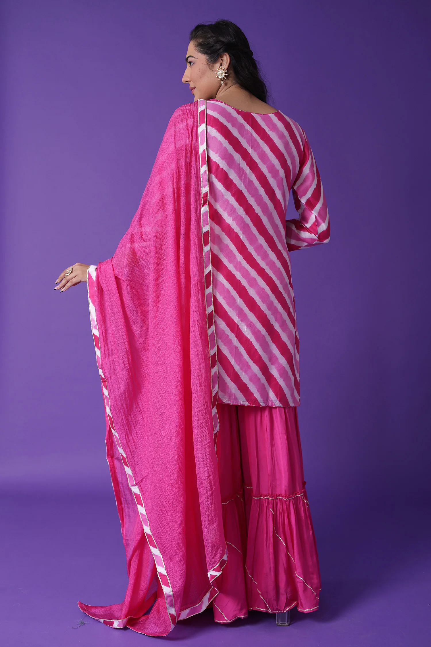Leheriya Chanderi Sharara Suit with Dori work - Image 7