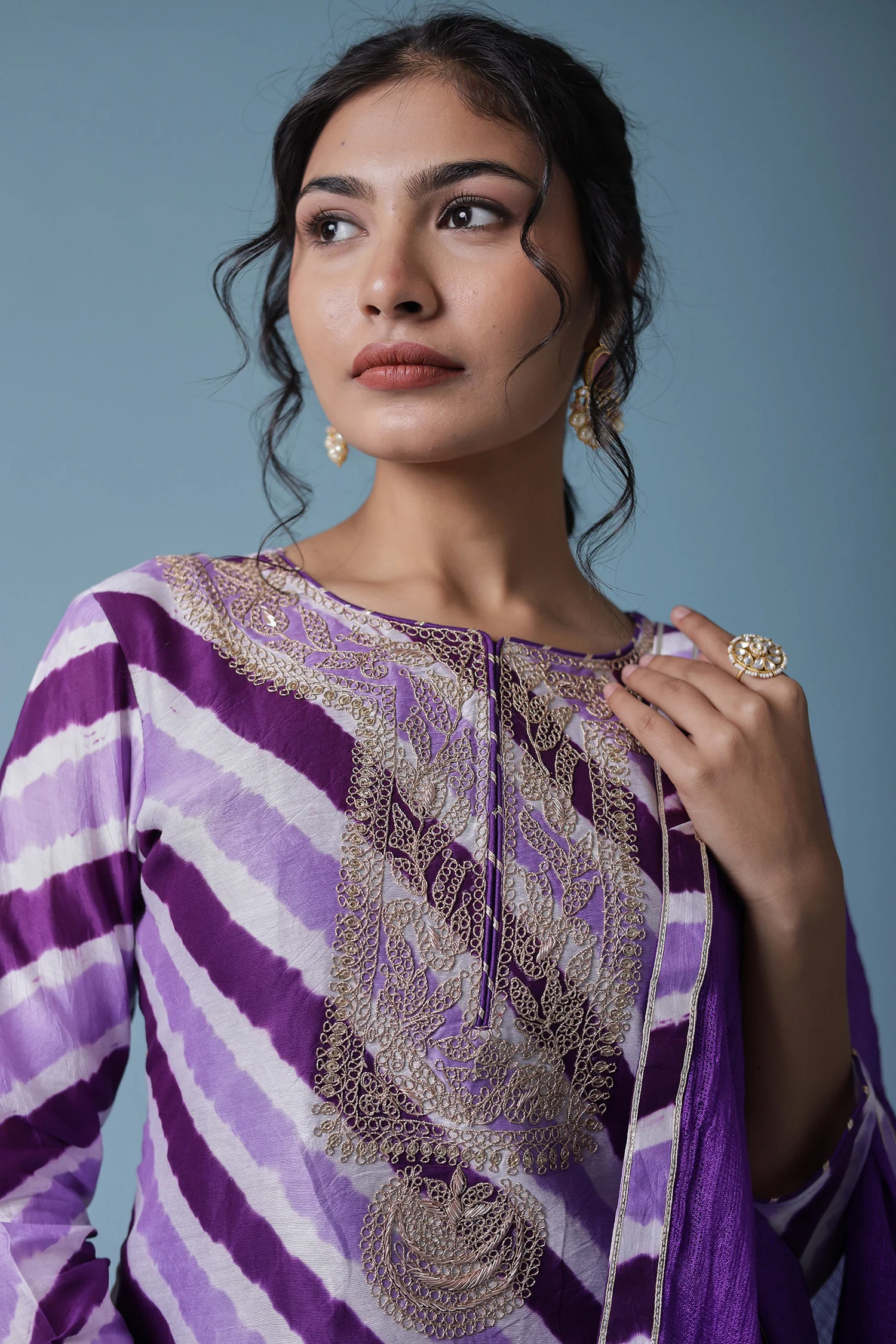 Leheriya Chanderi Sharara Suit with Dori work - Image 9