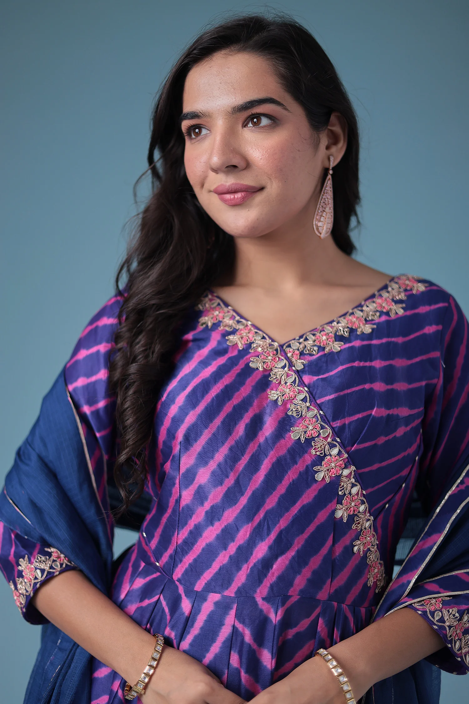 Embroidered Leheriya Chanderi Suit with Gota Patti work. - Image 2