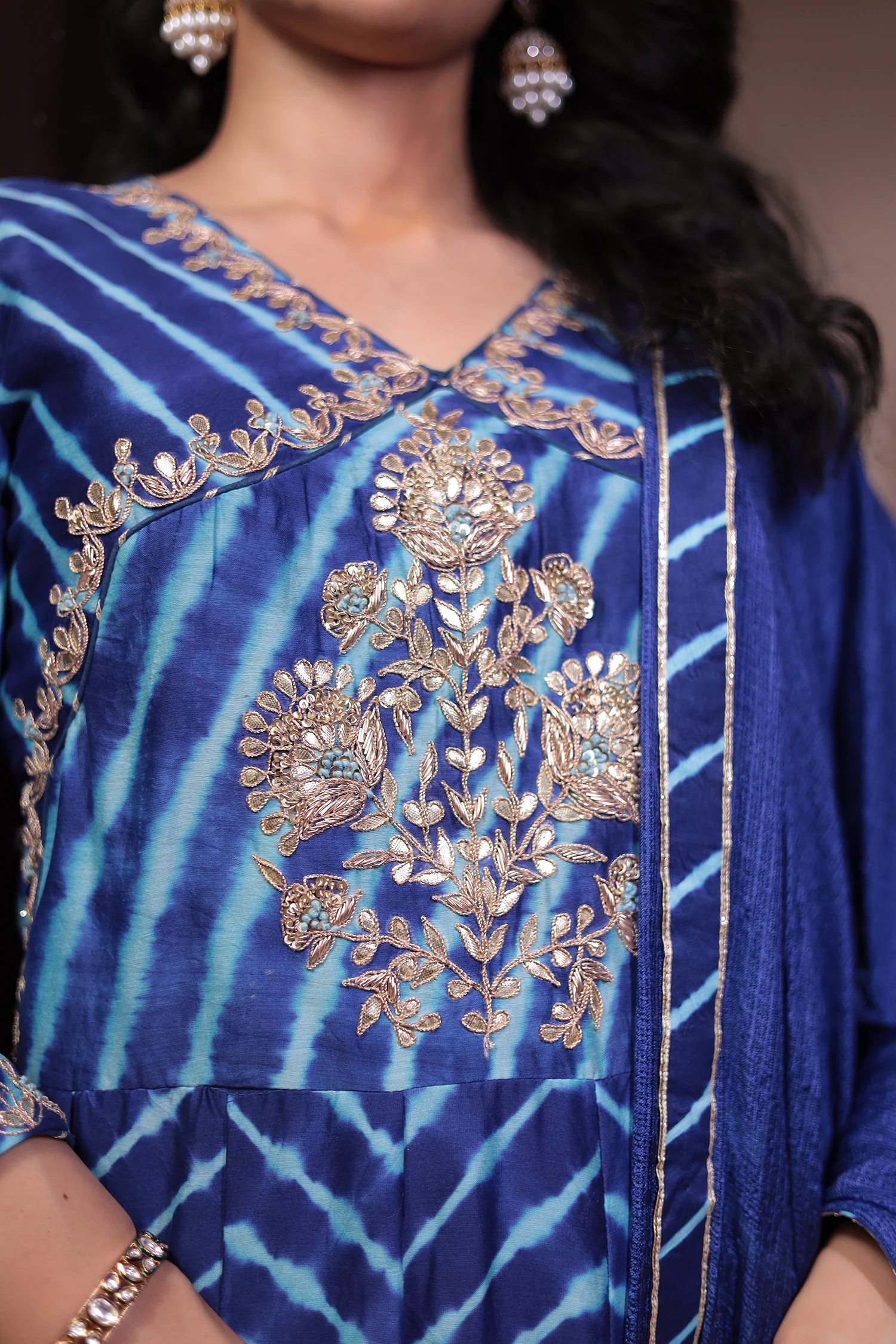 Leheriya Anarkali Chanderi Suit with Gota Patti work - Image 4