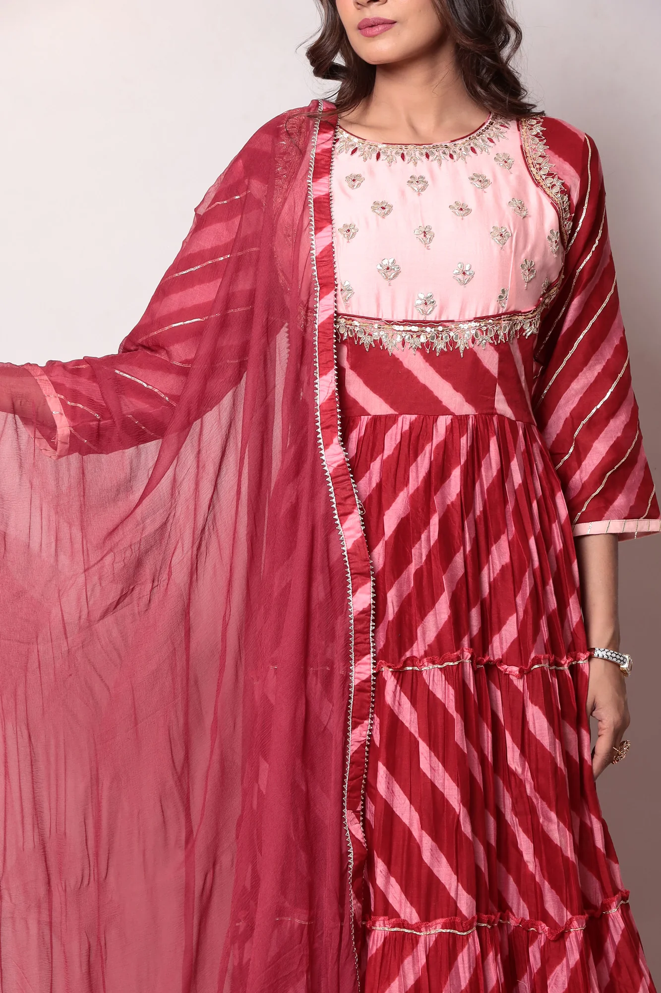 Leheriya Anarkali Chanderi Suit with Gota Patti work. - Image 2
