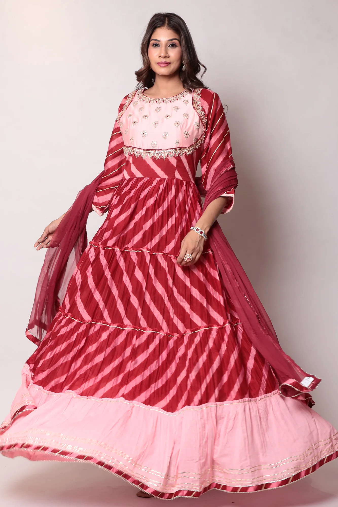 Leheriya Anarkali Chanderi Suit with Gota Patti work. - Image 3
