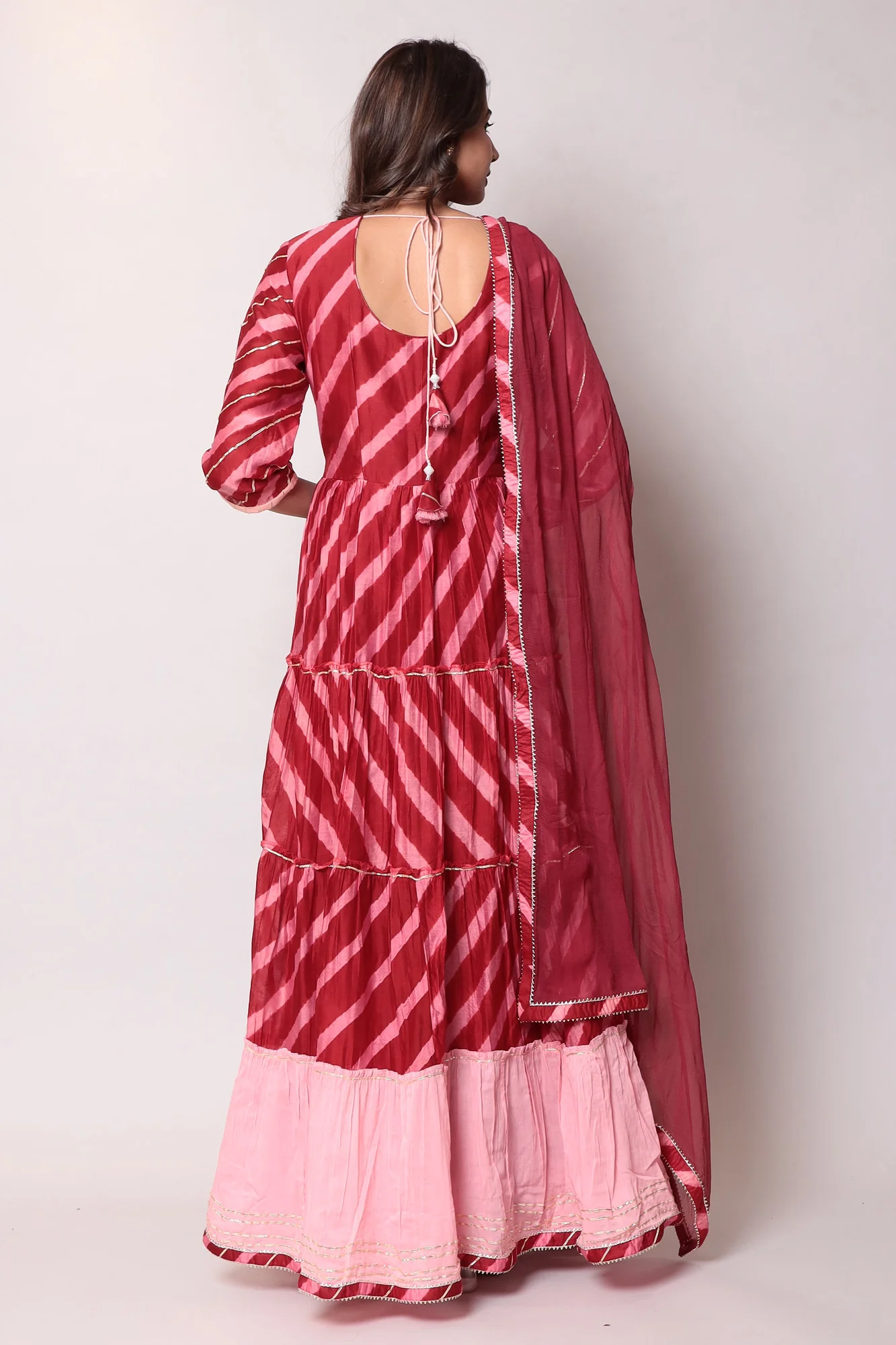 Leheriya Anarkali Chanderi Suit with Gota Patti work. - Image 4
