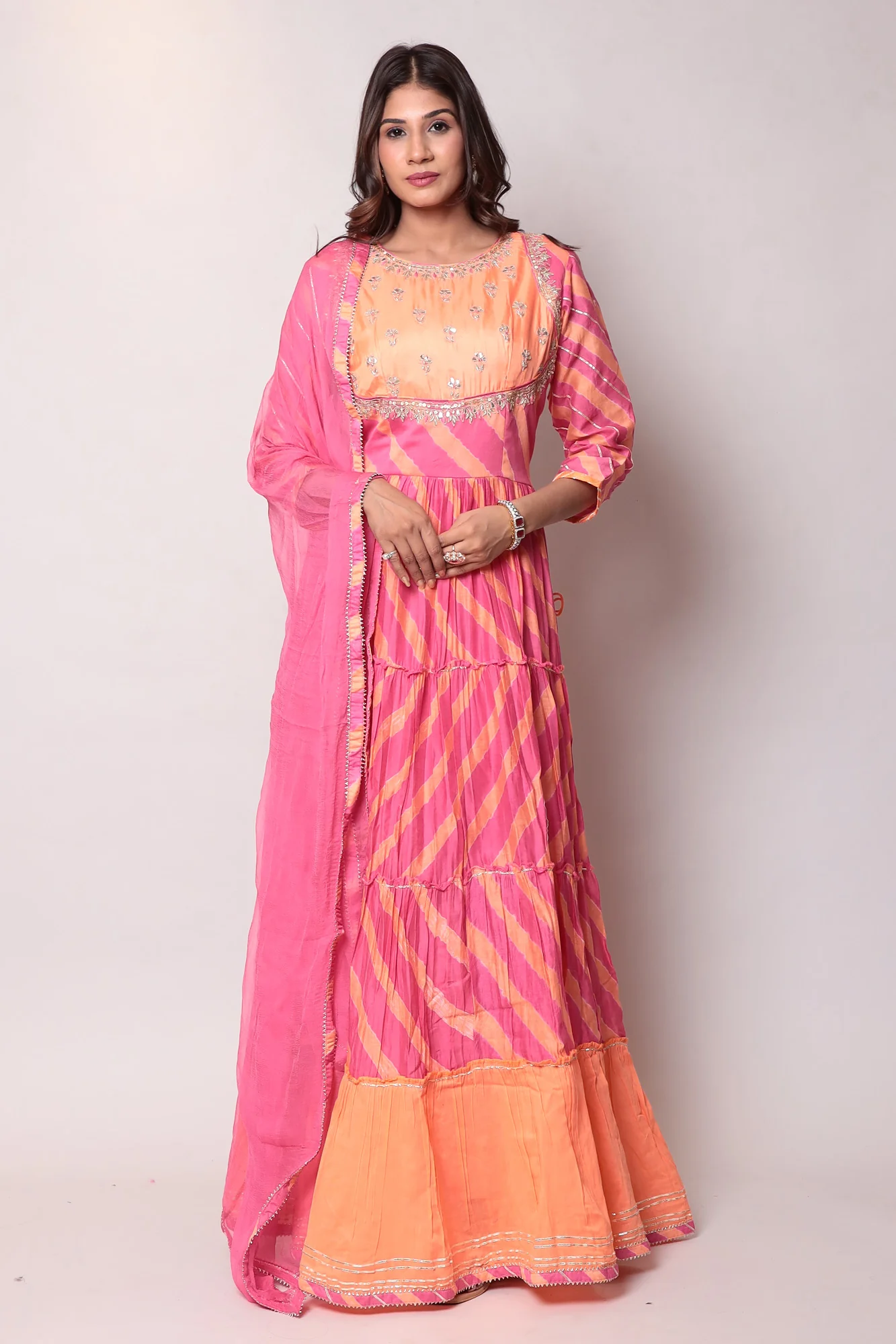 Leheriya Anarkali Chanderi Suit with Gota Patti work. - Image 3
