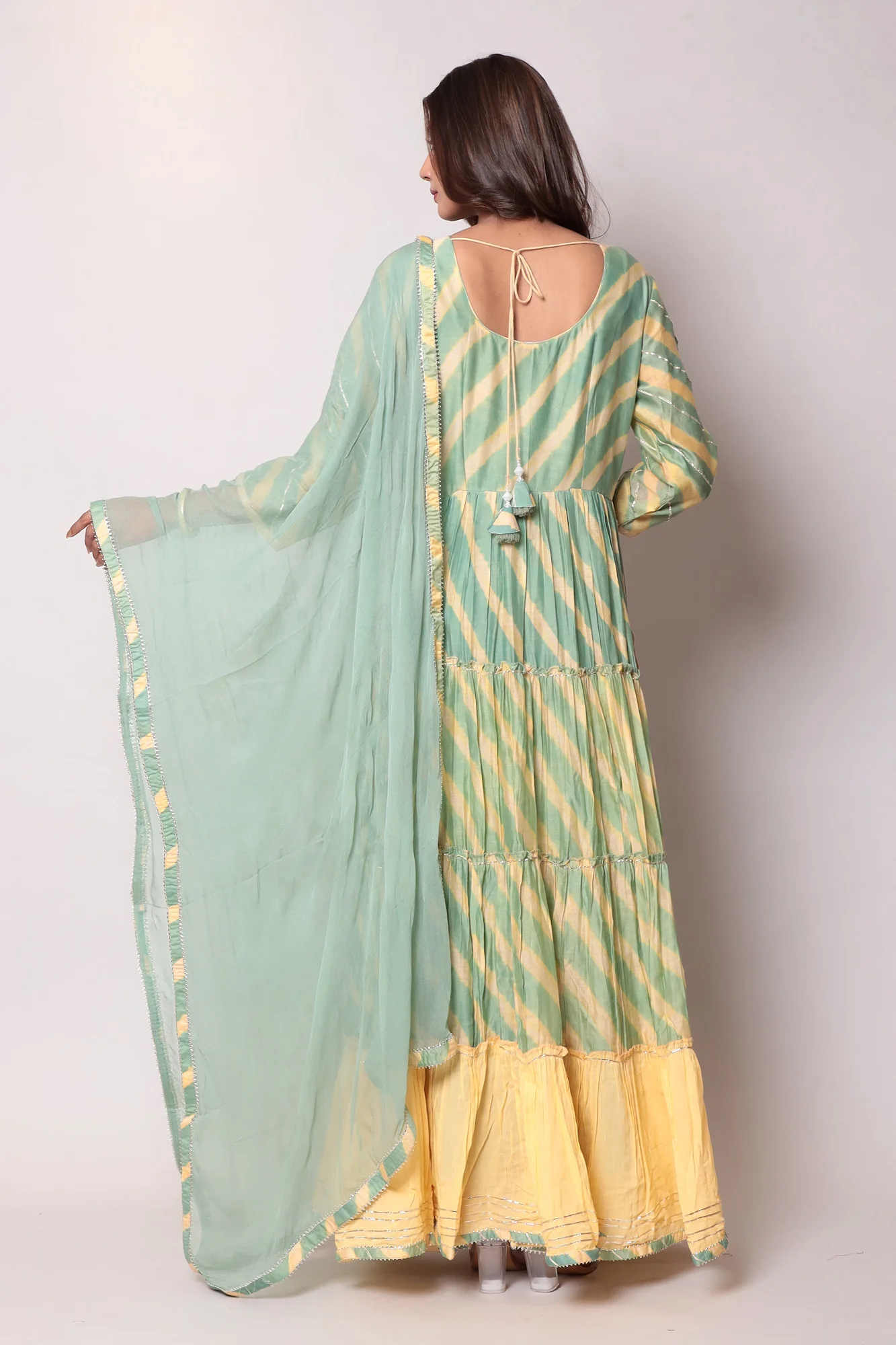 Leheriya Anarkali Chanderi Suit with Gota Patti work. - Image 4