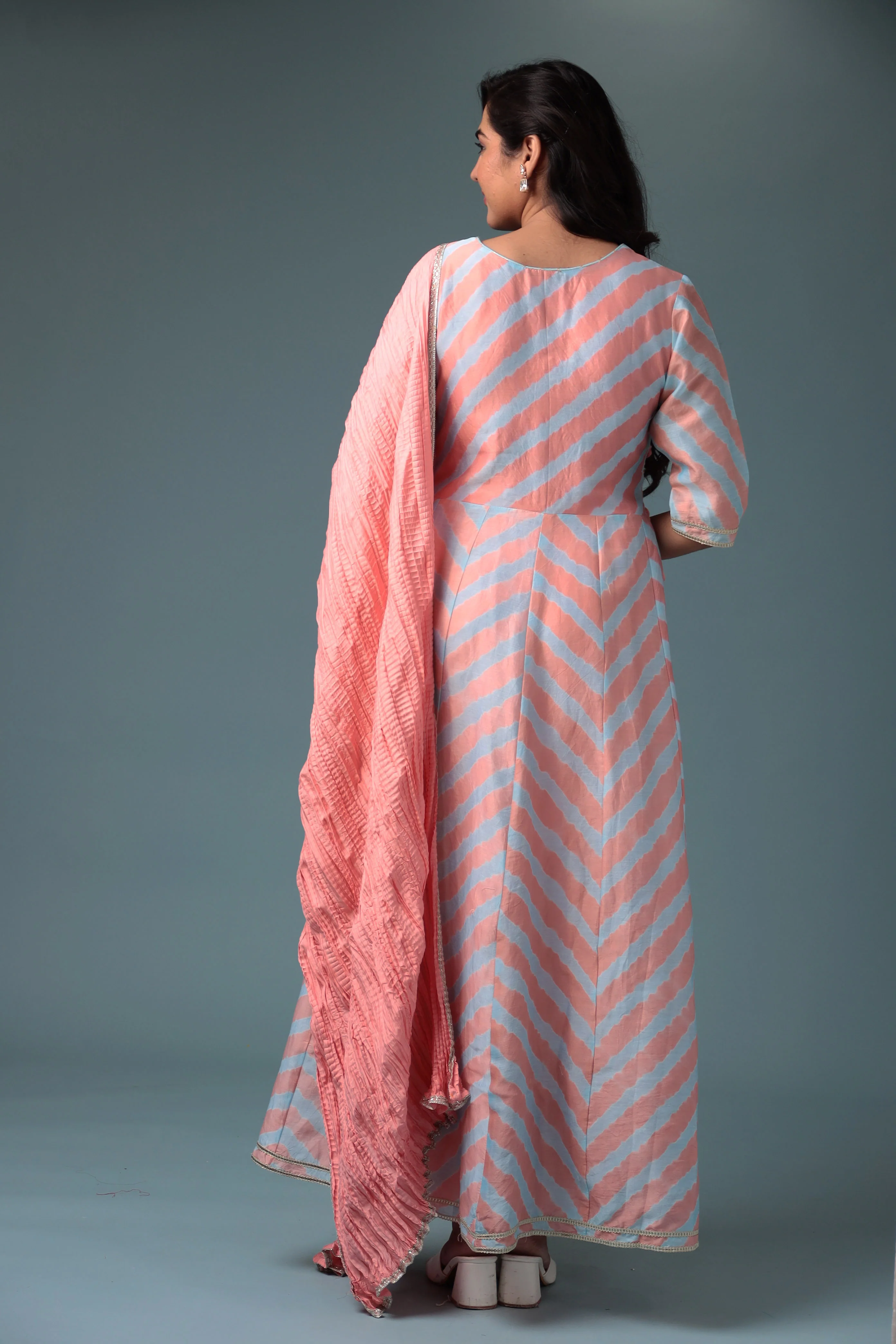 Anarkali Leheriya Chanderi Suit with Gota Patti work. - Image 6