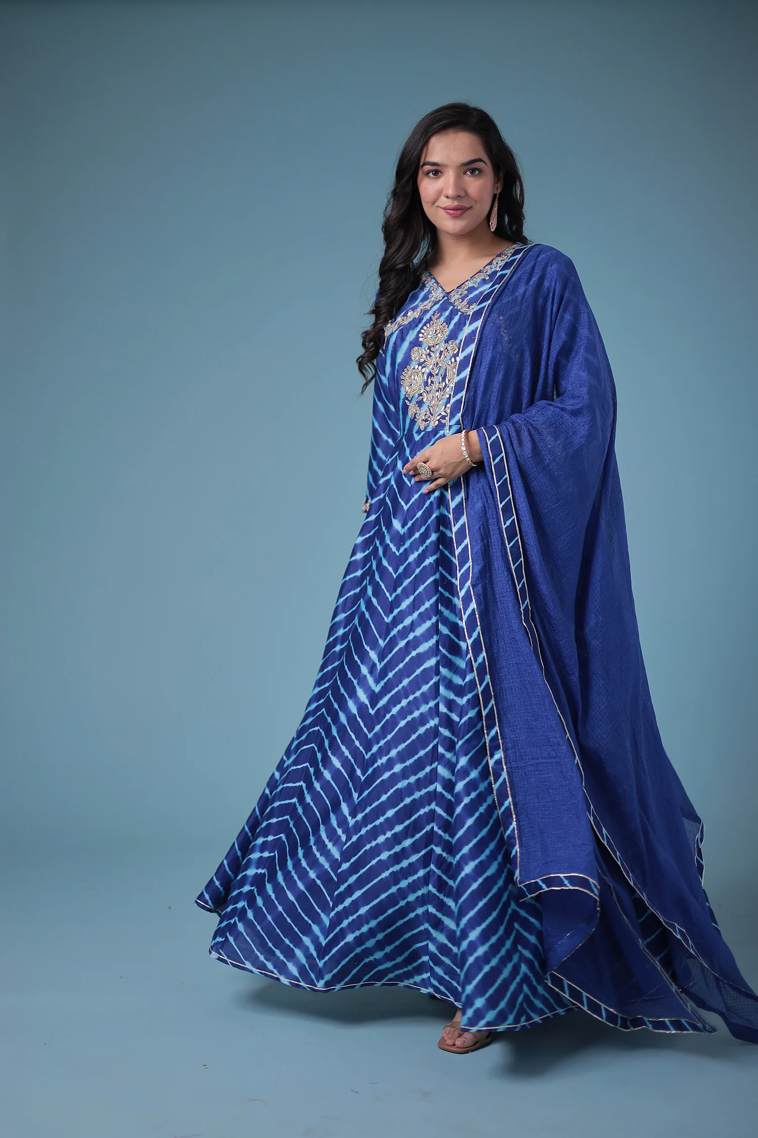 Embroidered Leheriya Chanderi Suit with Gota Patti work. - Image 6