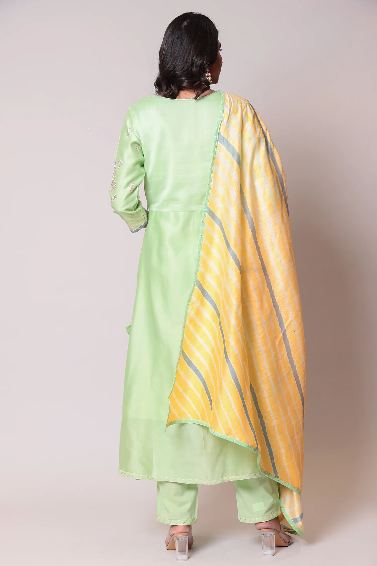 Leheriya Chanderi Suit with Pittan work. - Image 4
