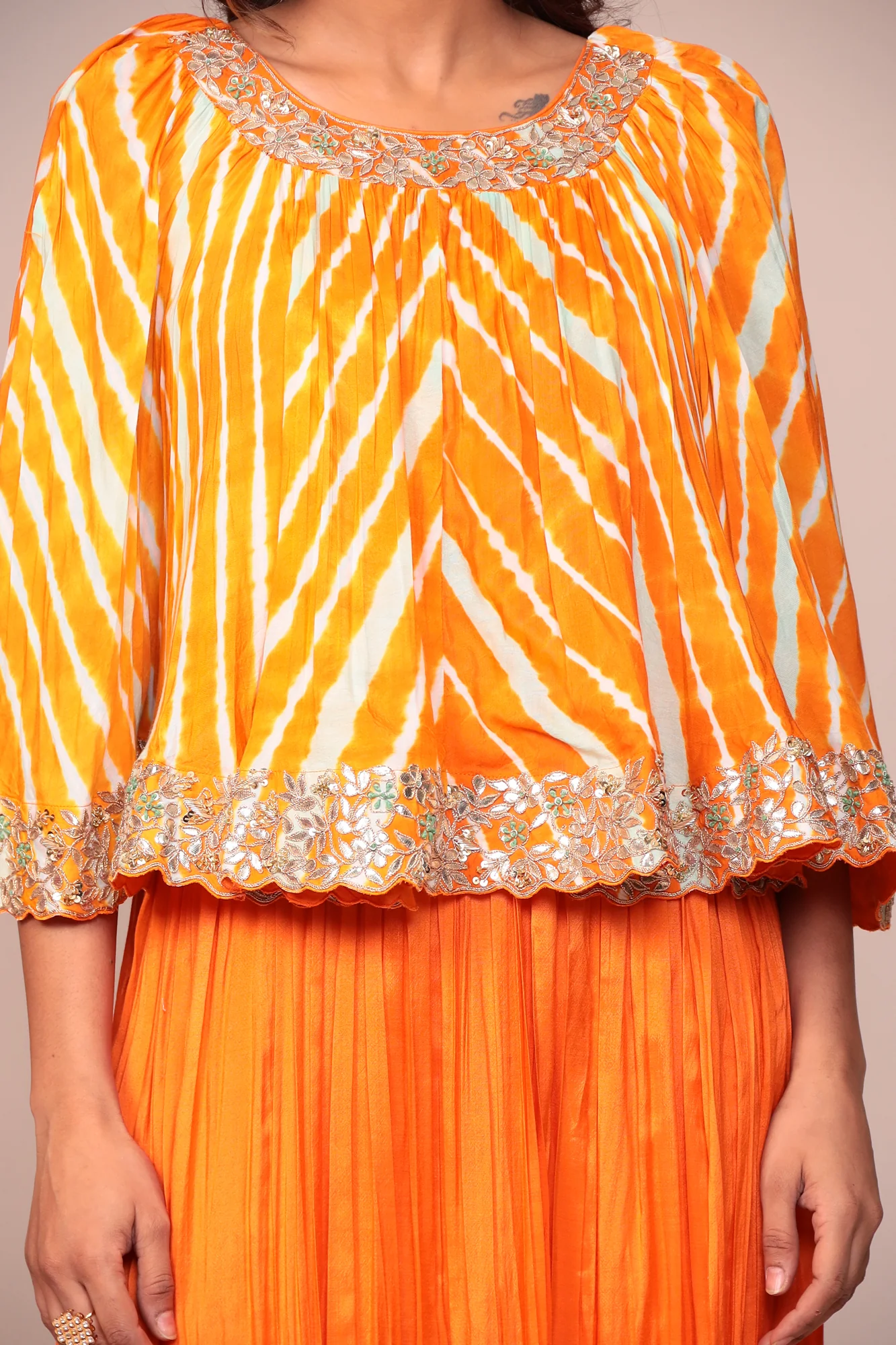 Leheriya Cotton Silk Jump Suit with Gota Patti and Thread Work - Image 10