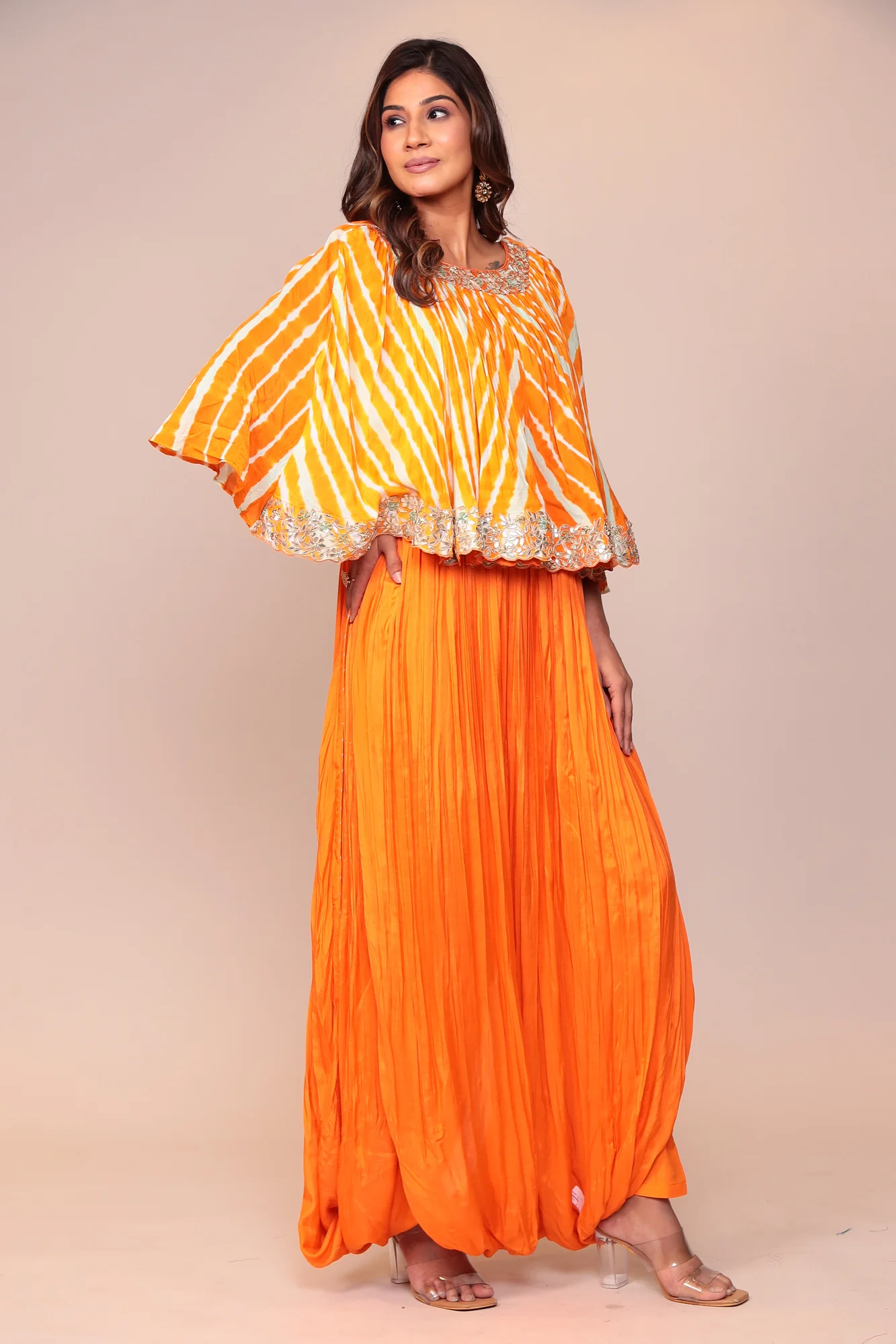 Leheriya Cotton Silk Jump Suit with Gota Patti and Thread Work. - Image 4