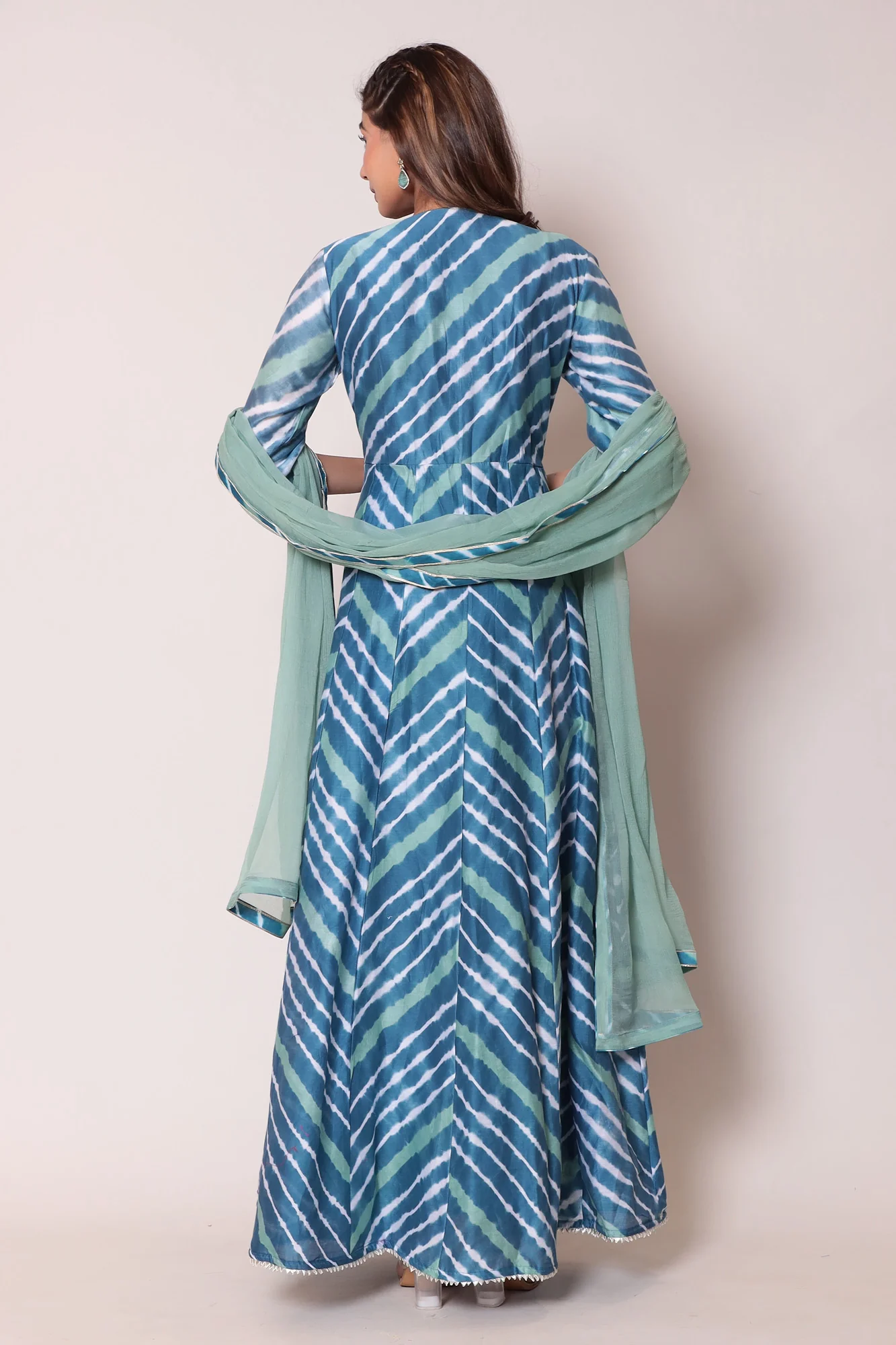 Leheriya Floor Length Anarkali Cotton Silk Suit with Gota Patti work - Image 4